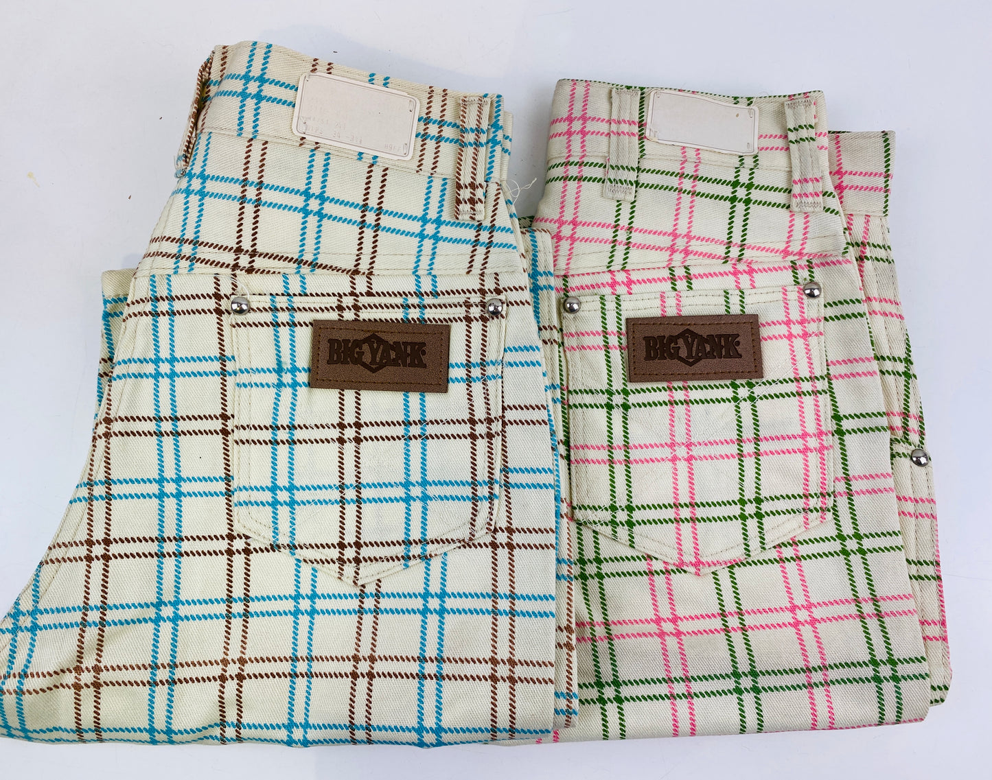 Vintage 1970s Deadstock Girls Jeans, Kids 'Big Yank' Cut-Off Jean Shorts, Pink Tattersall Plaid, NOS