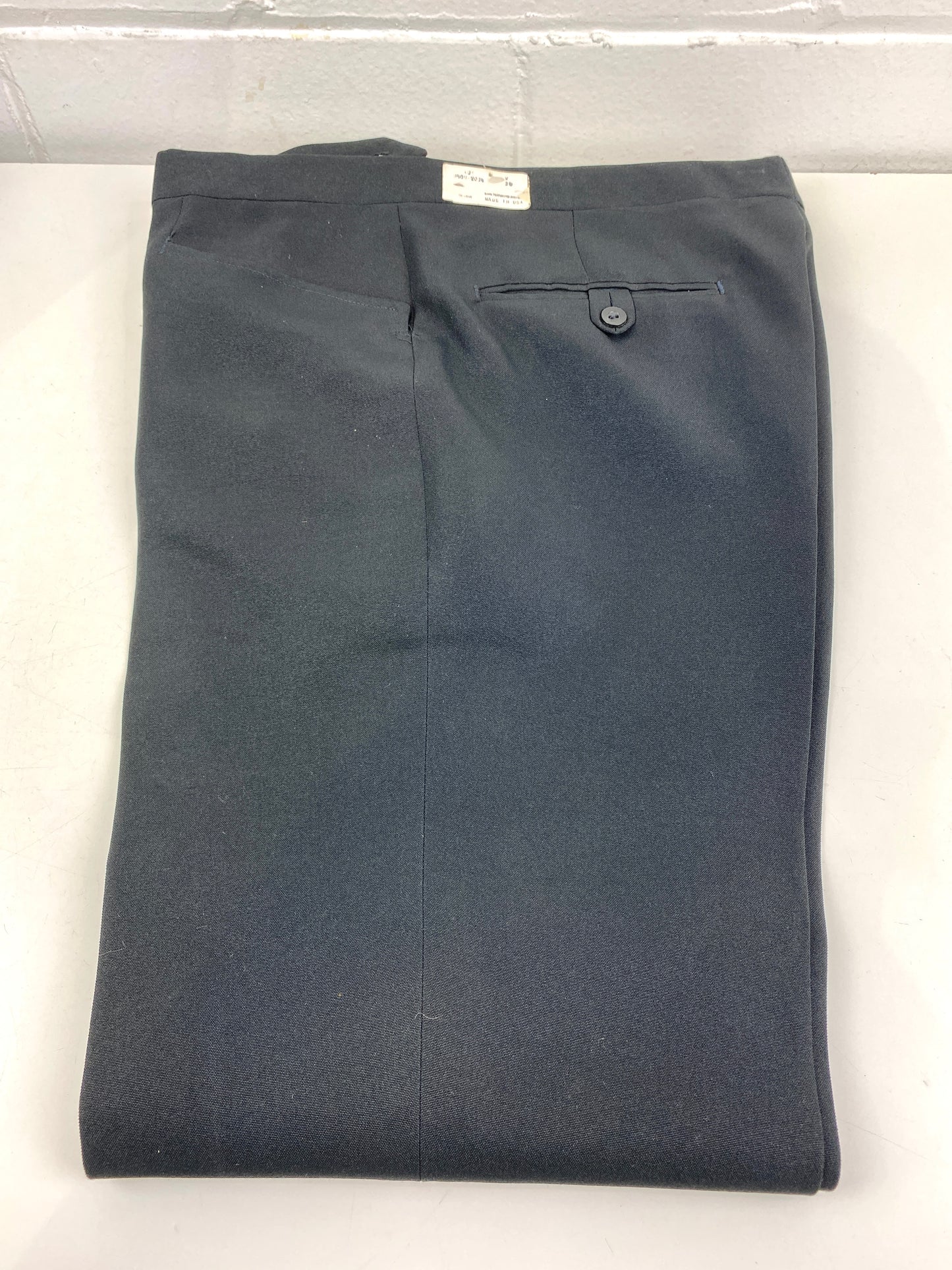Vintage 1970s Deadstock Polyester Straight Trousers, Men's Black Slacks, NOS