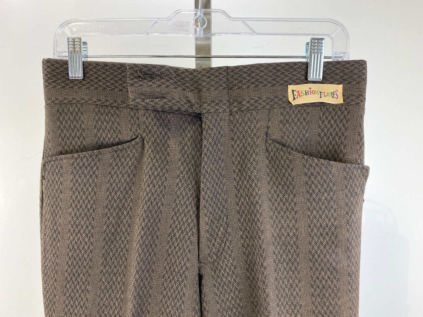 Vintage 1970s Deadstock Flared Trousers, Men's Brown Herringbone Slacks, NOS