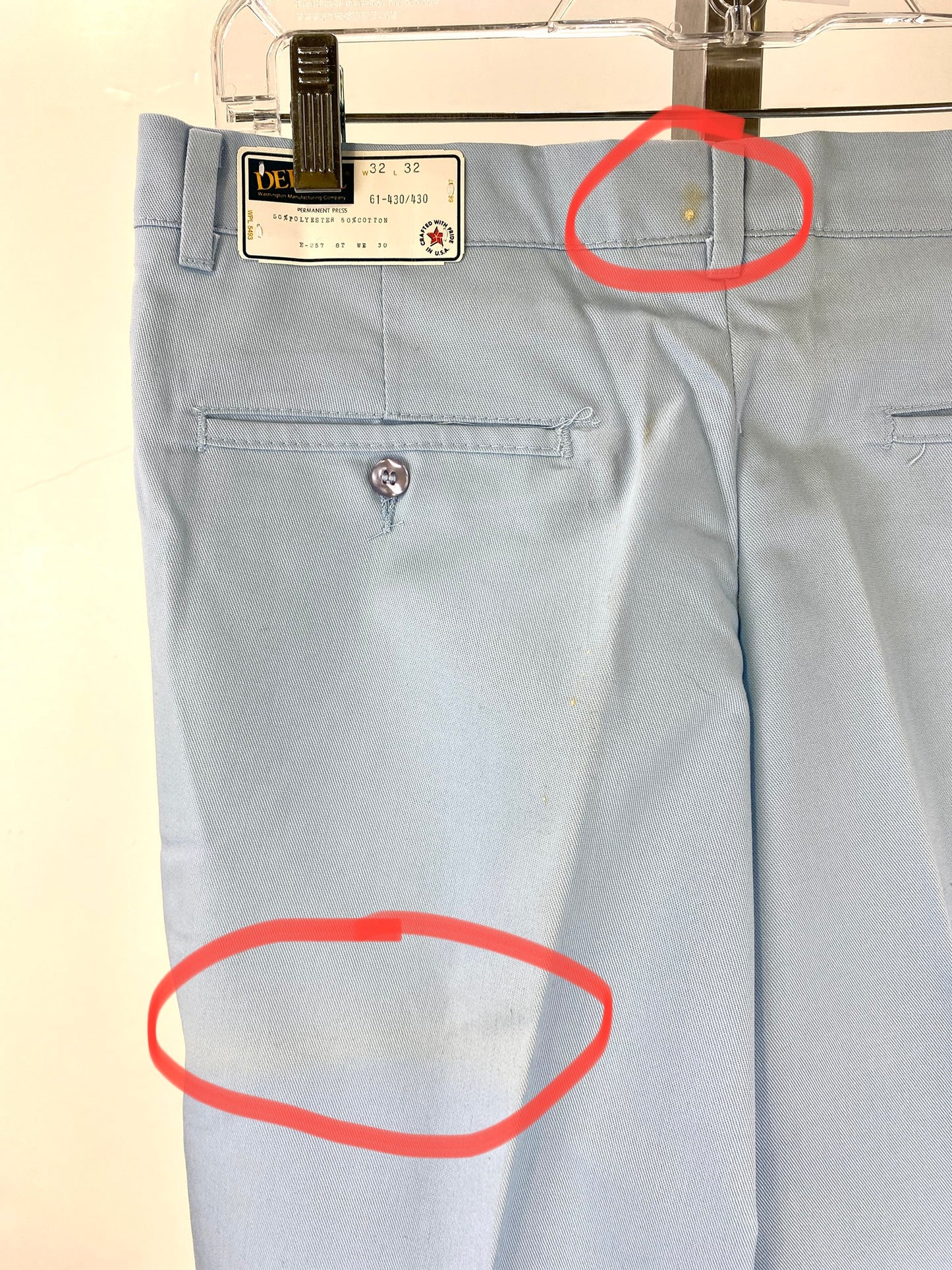 Vintage 1970s Deadstock Straight-Leg Polycotton Trousers, Men's Blue 'Dee Cee' Slacks, NOS