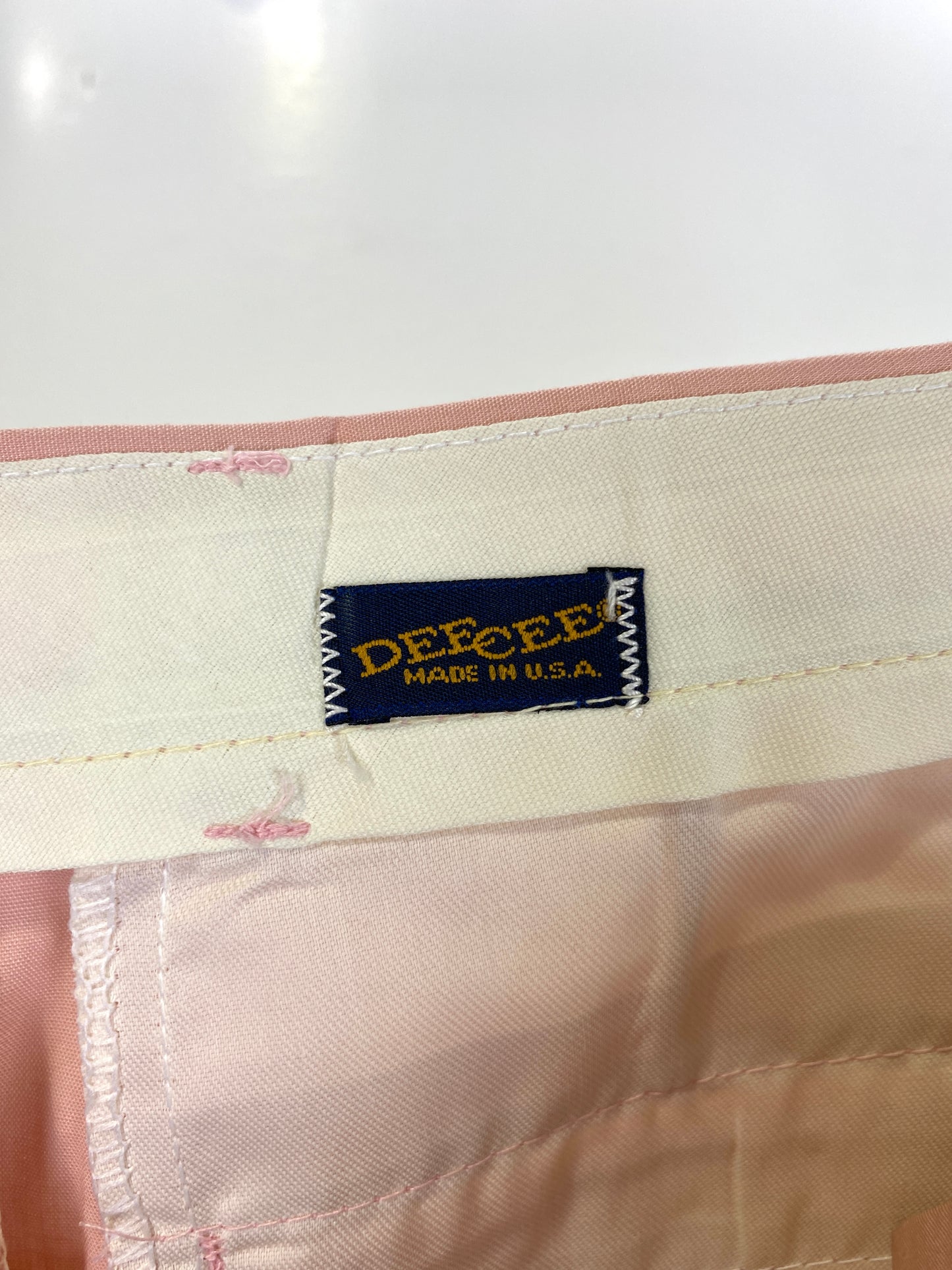 Vintage 1970s Deadstock Dee Cee Slacks, Men's Pink Belted Trousers, NOS