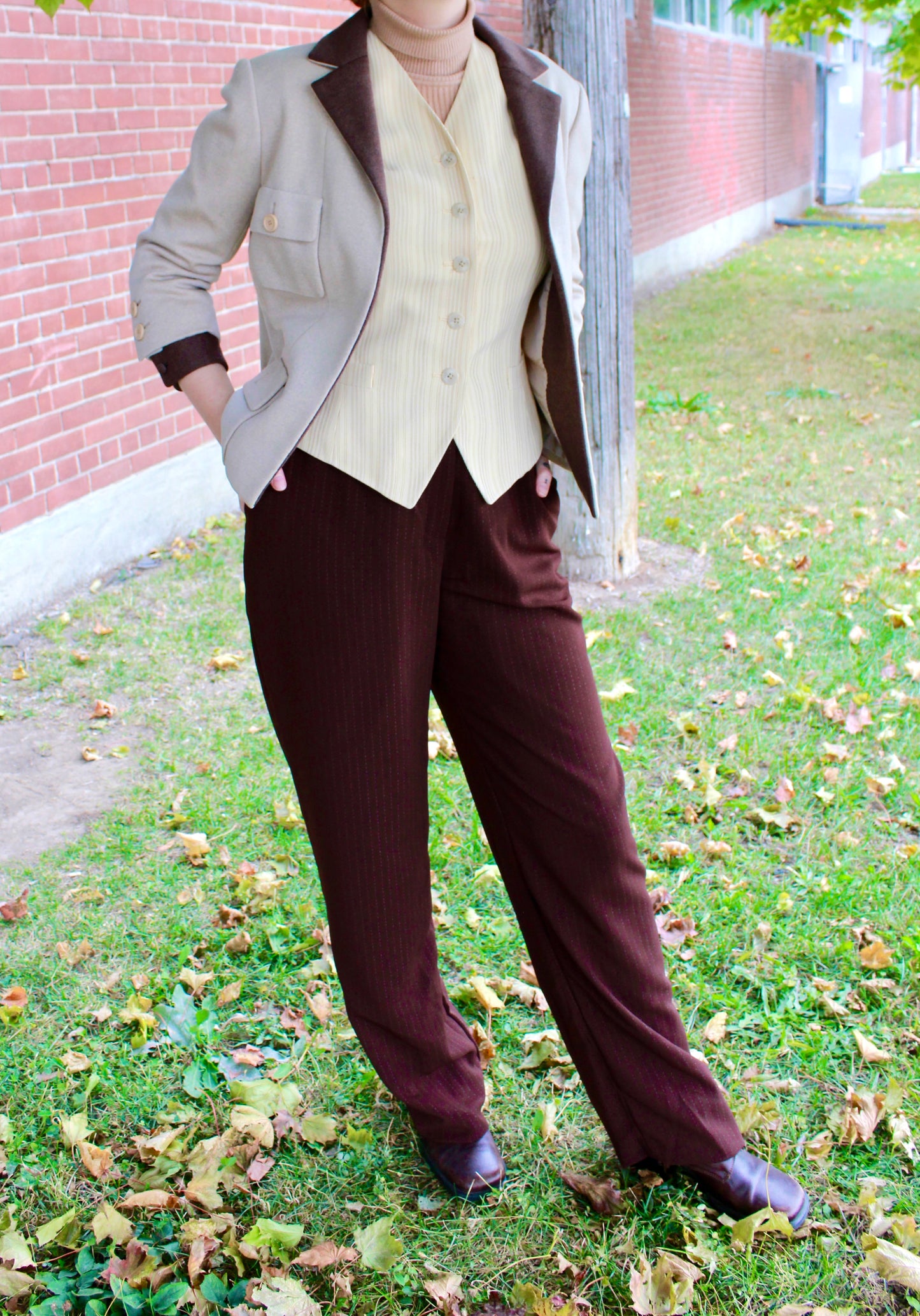 Vintage 1980s Cream Pinstripe Ellen Tracy 4-Piece Pant Set, Petite W26"