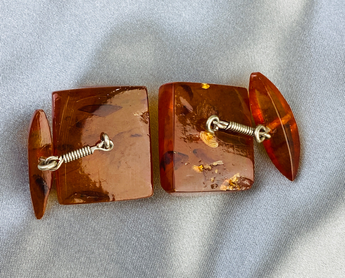 Vintage 1930s Men's Rectangular Amber Cufflinks, Chain Link