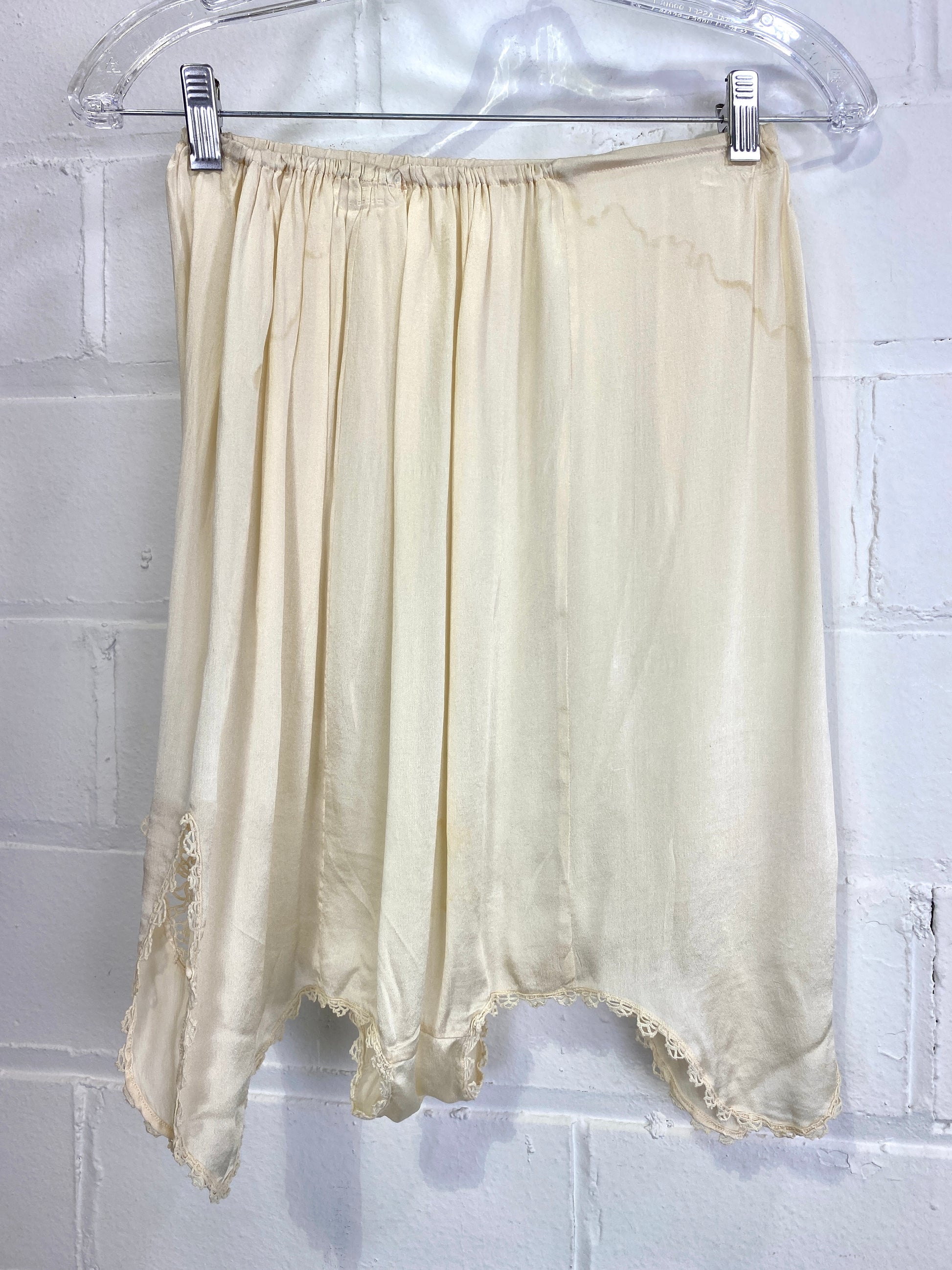 Vintage 1920s Cream Silk Satin Step-In Panties with Crochet Lace Detail