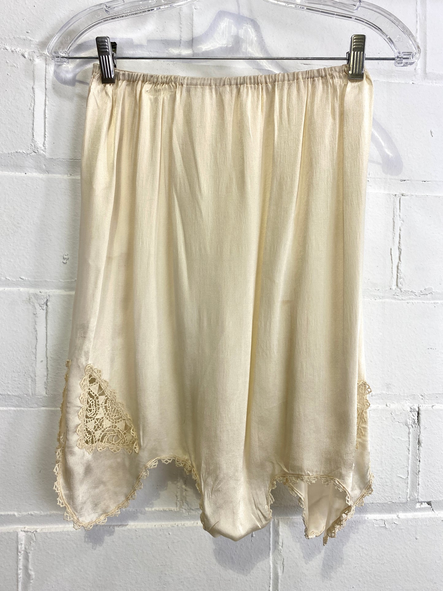 Vintage 1920s Cream Silk Satin Step-In Panties with Crochet Lace Detail