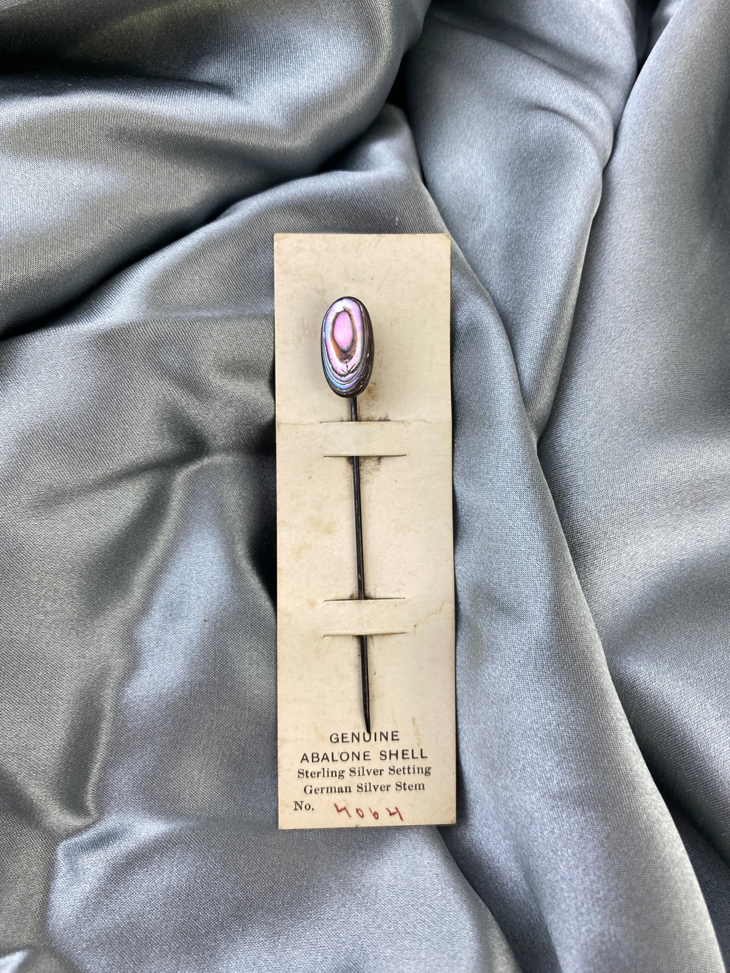 Antique 1910s Oval Shape Abalone Shell Silver Hat Pin