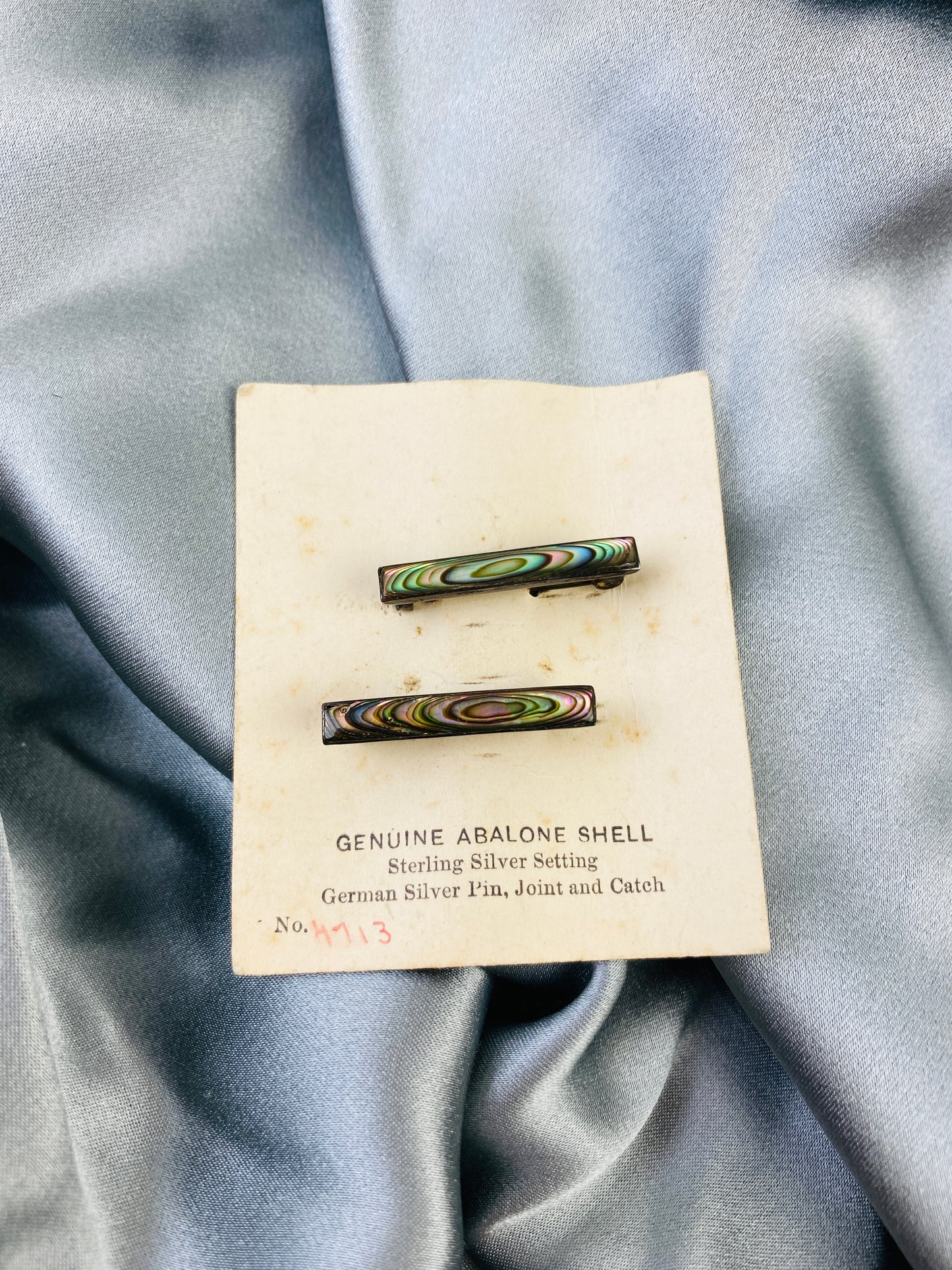 Antique 1910s Rectangular Abalone Shell Silver Lingerie Pins