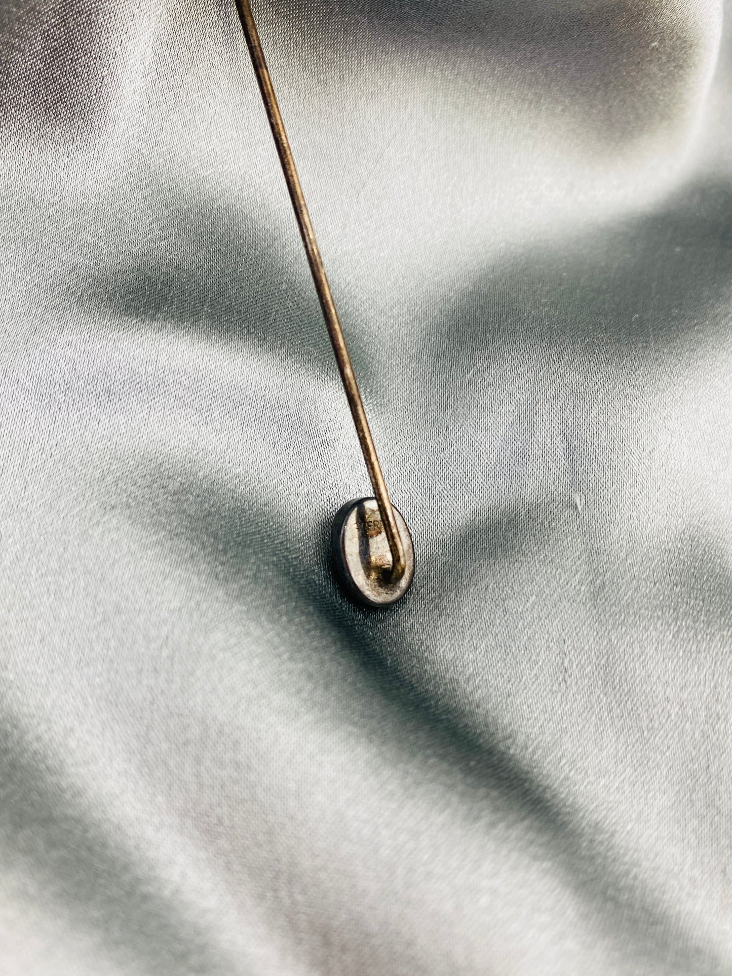 Antique 1910s Small Oval Abalone Shell Silver Hat Pin