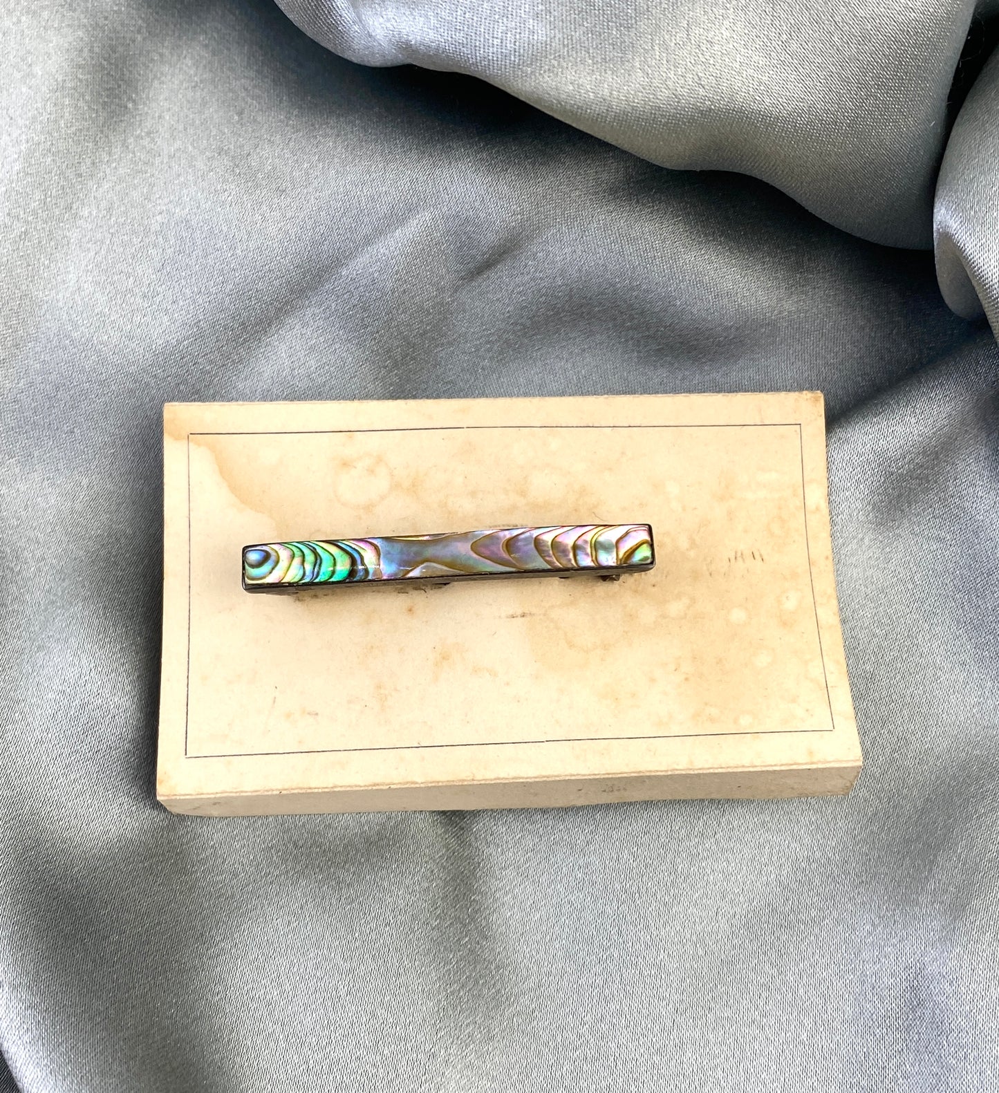 Antique 1910s Rectangular Abalone Shell Silver Brooch Pin