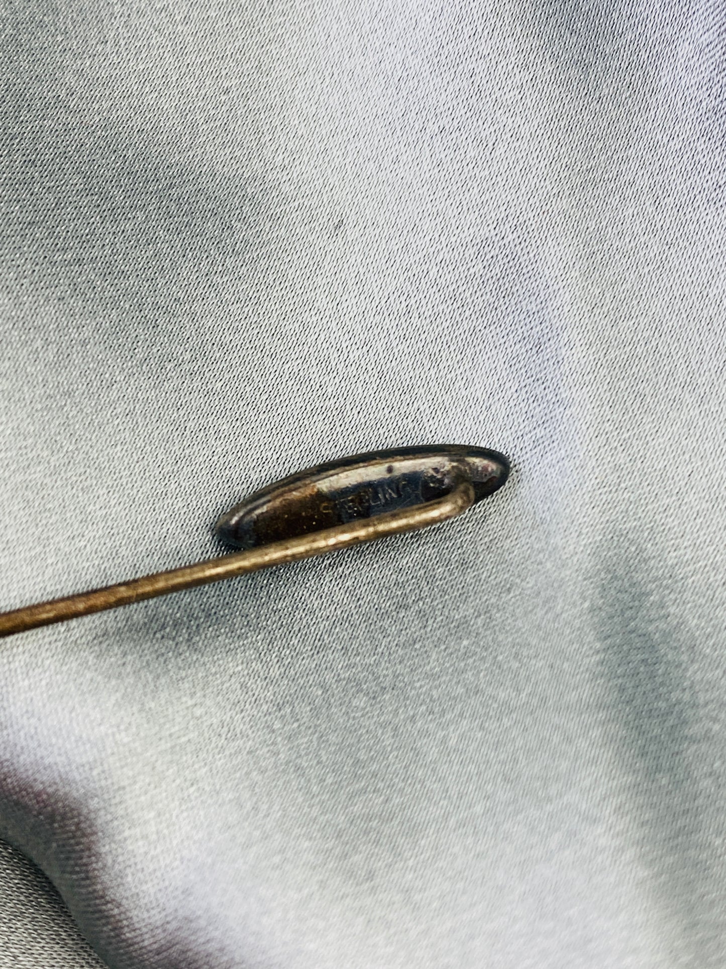 Antique 1910s Oblong Abalone Shell Silver Hat Pin