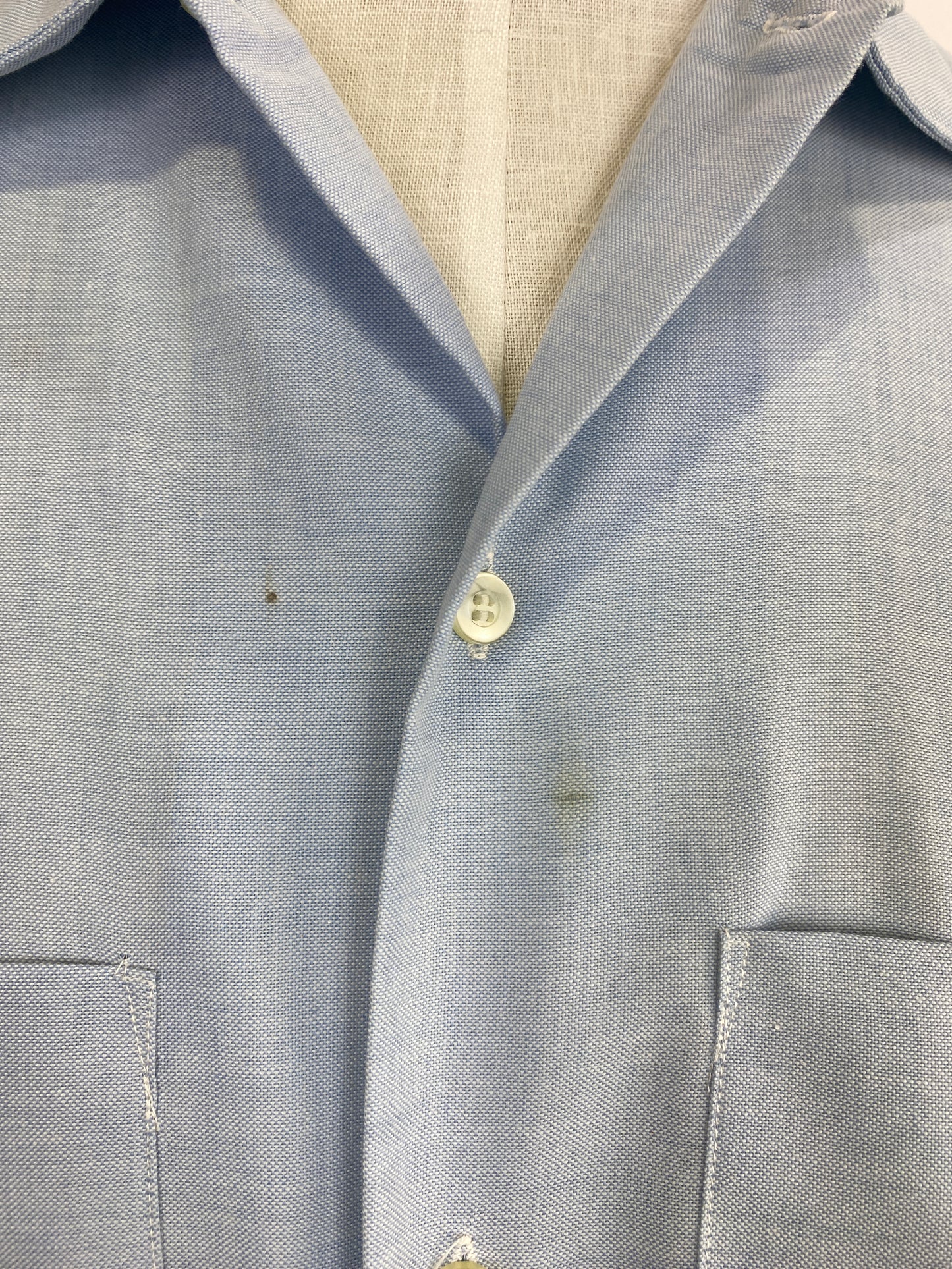 Vintage 80s Men's Light Blue Button-Up Shirt, Large