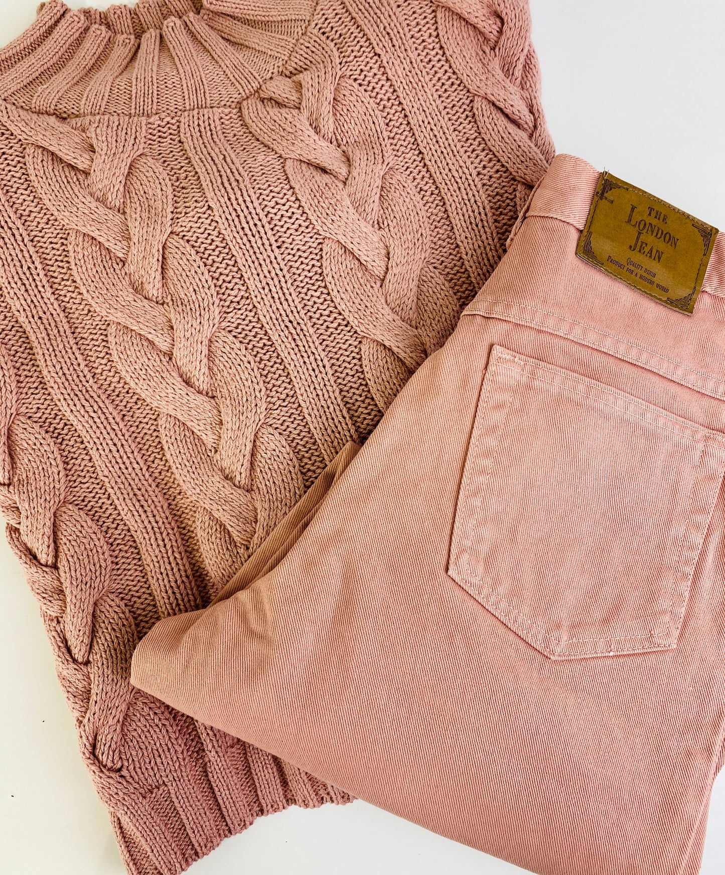 Vintage 1990s Deadstock Coloured Denim Mom Jeans and Cotton Cable Knit Sweater Set, x4 Colours Available