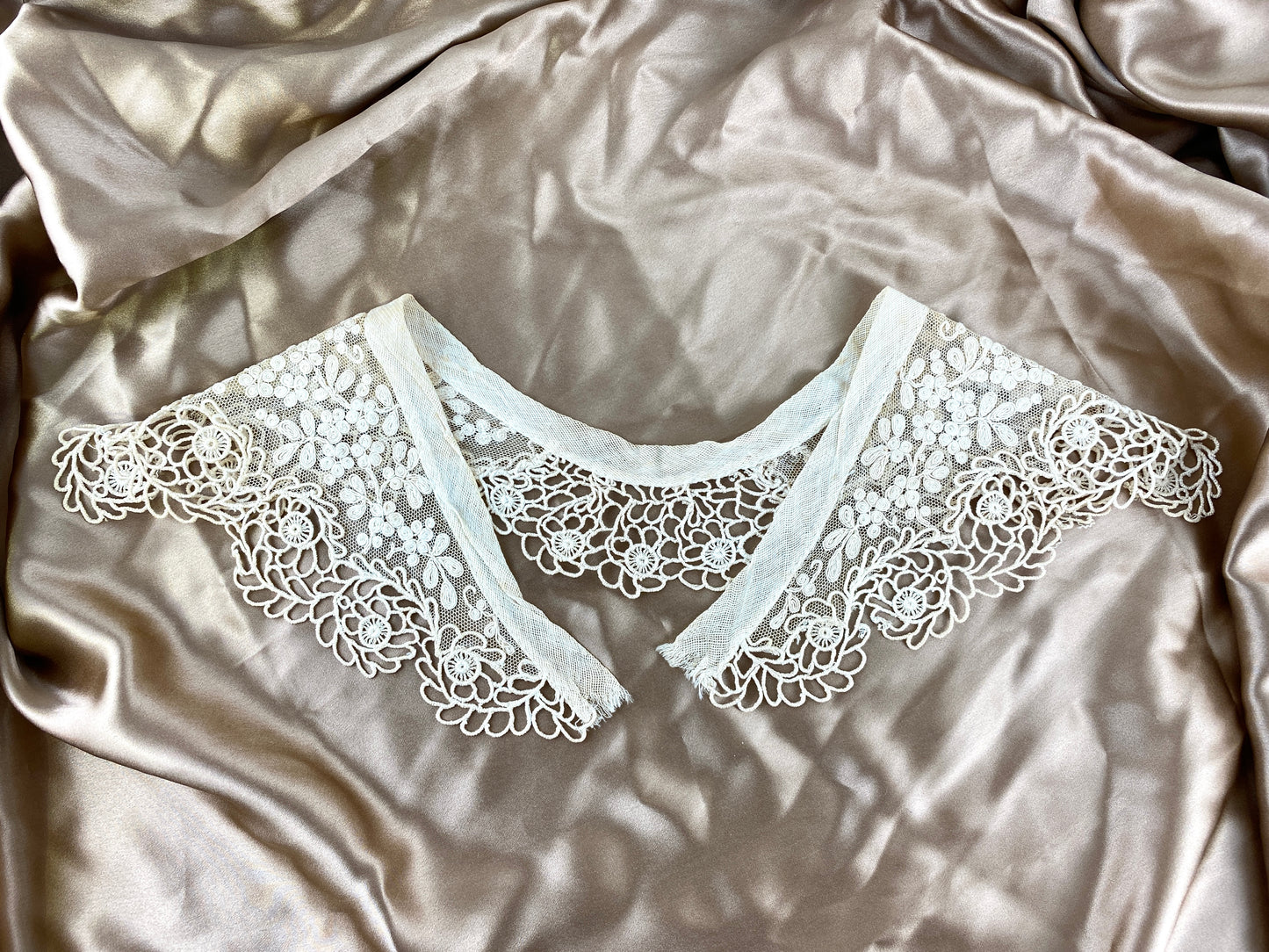 Vintage 1930s Beige Cording Embroidered Tulle Lace Collar