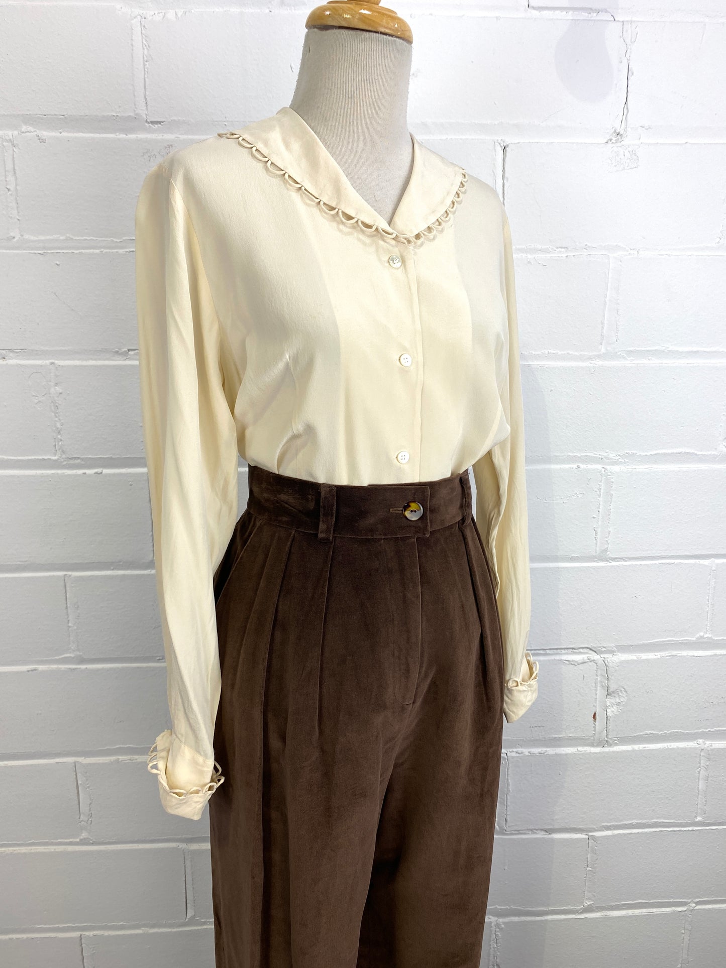 Vintage 1990s Brown Velour Pleated Trousers