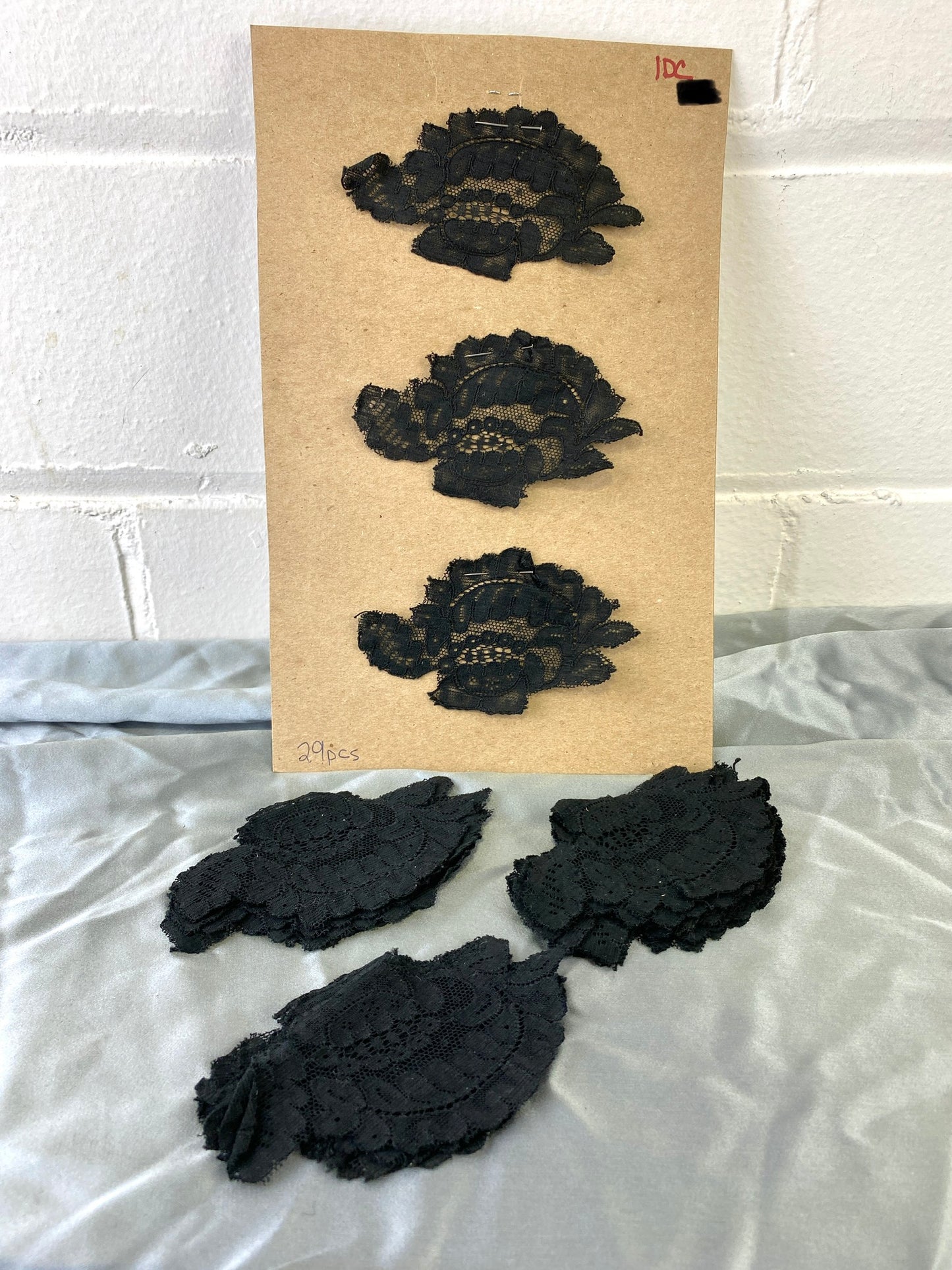 Antique Victorian Black Cotton Lace Appliqués, 29 Pieces