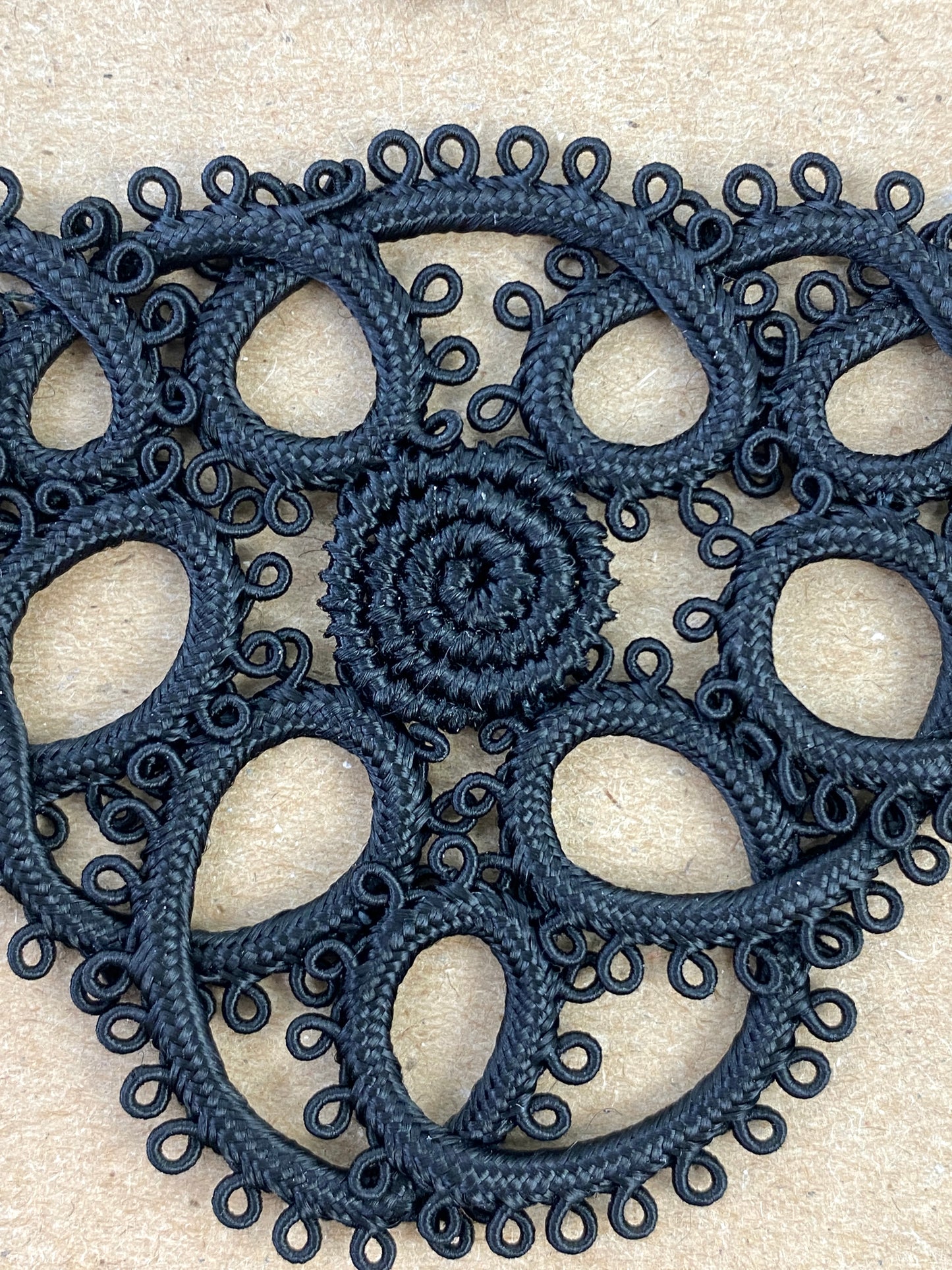 Antique Victorian Black Cord Appliqués, 8 Pieces