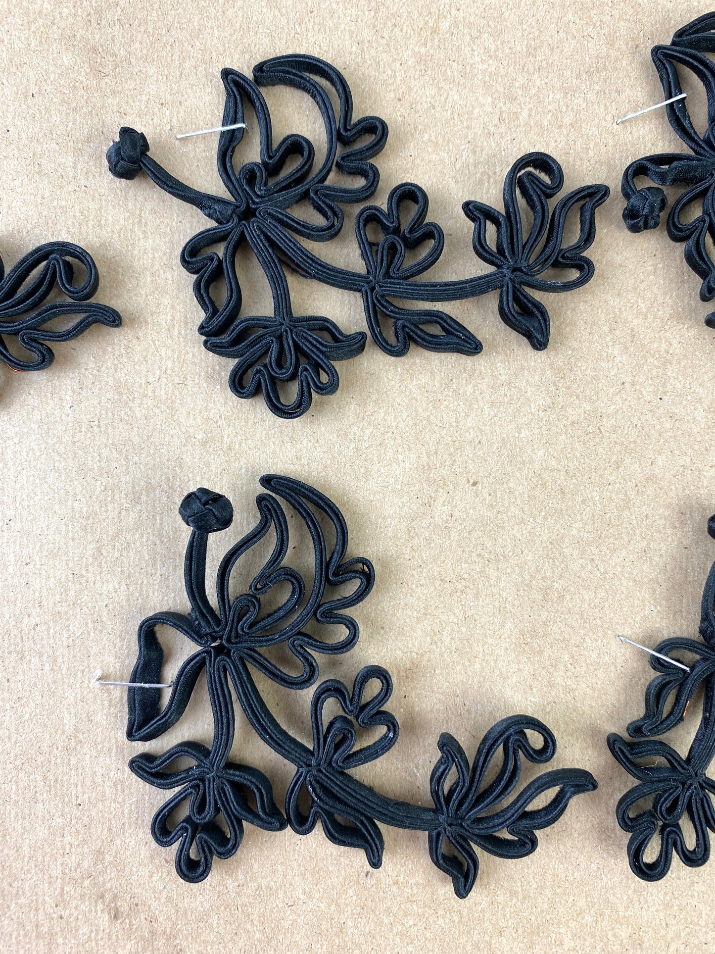 Antique Victorian Black Silk Wire Appliqués, 6 Pieces