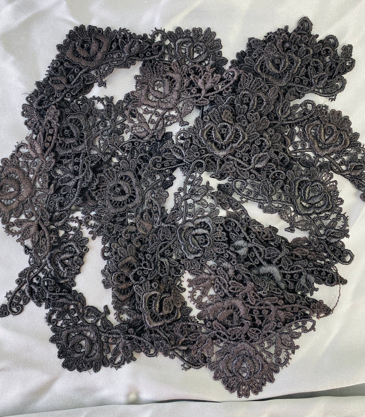 Antique Victorian Black Silk Guipure Appliqués, 35 Pieces