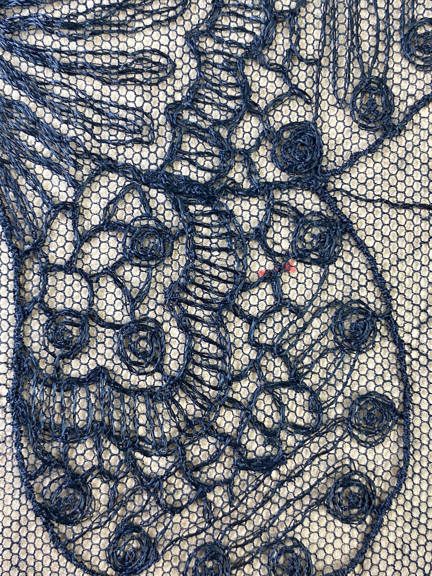 Antique Victorian Black Butterfly Embroidered Tulle Appliqué