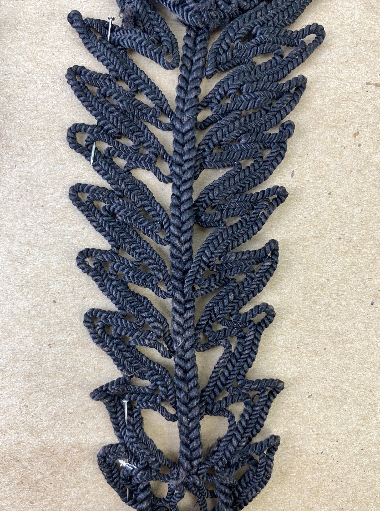 Antique Victorian Black Floral Cord Appliqués, 4 Pieces