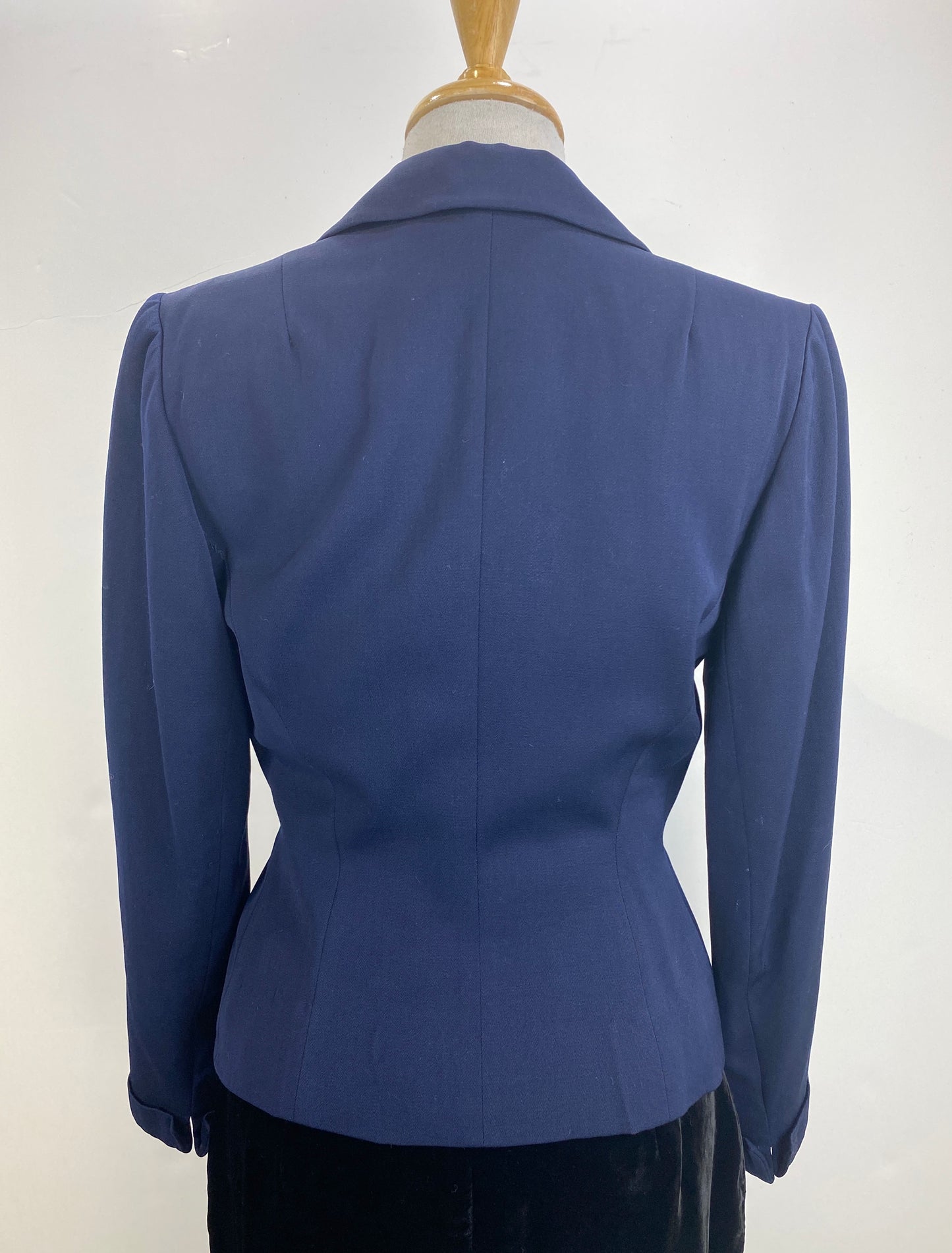 Vintage 1940s Women's Tailored Navy Wool-Gabardine Jacket, Small