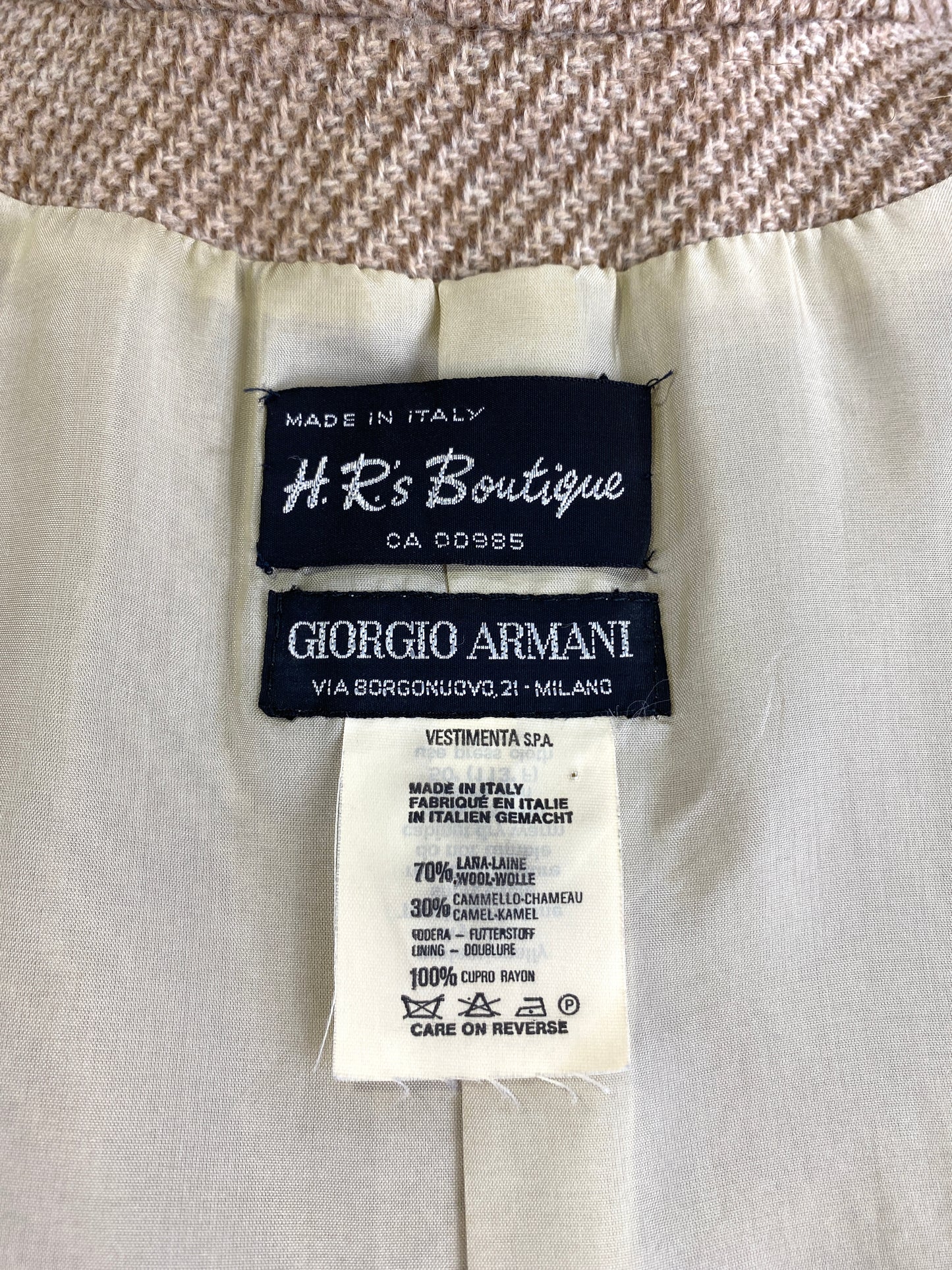 1990s Giorgio Armani Wool/ Camel Beige Jacket and Vest Set, Small