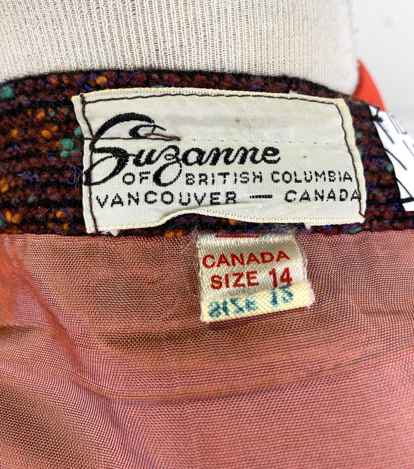 1950s Wool Skirt, Brown Bouclé with Blue and Orange Flecks, Side Buttons, Mid Century Vintage Pencil Skirt, 25 Waist