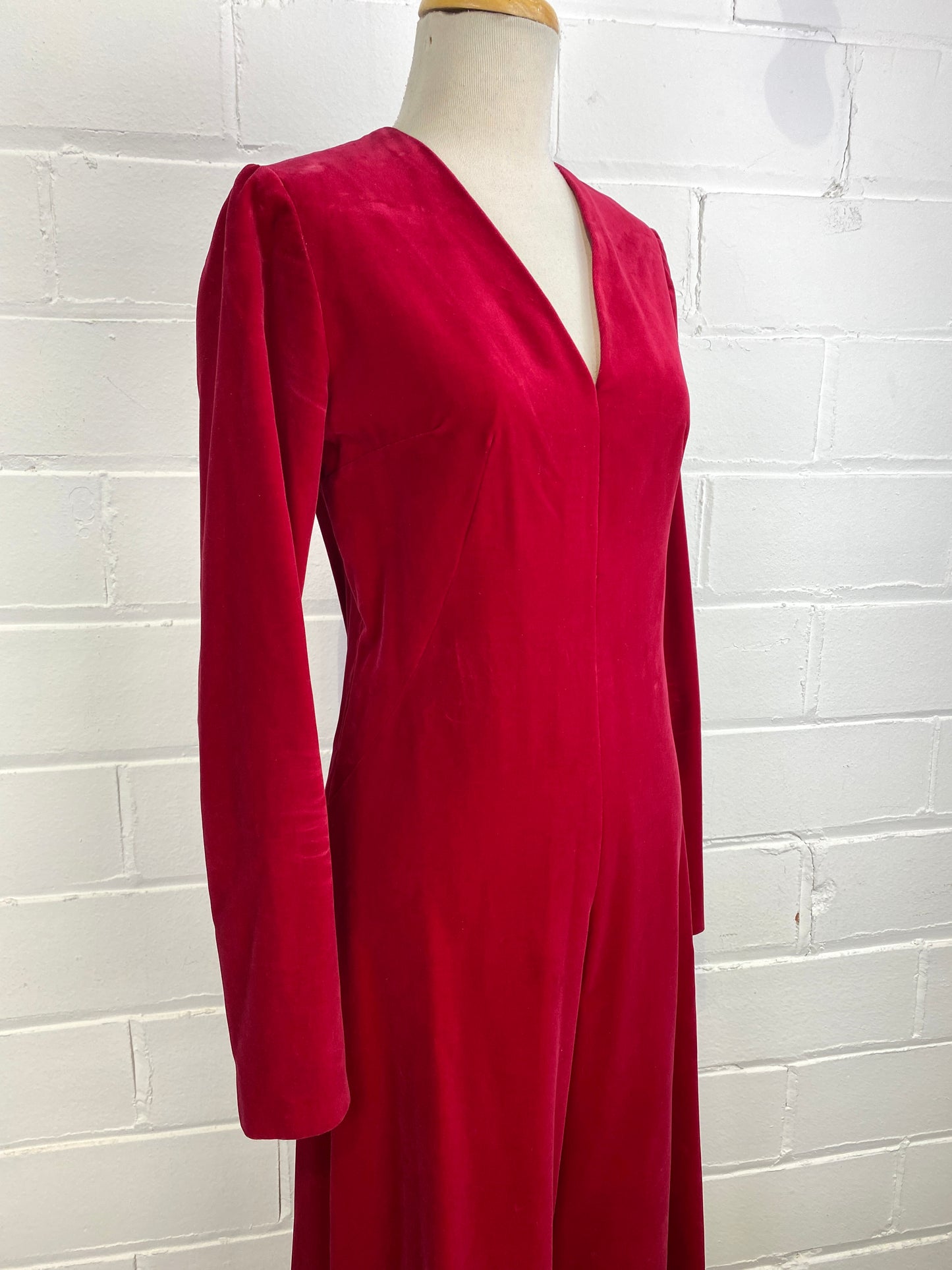 Vintage 1960s Red Velvet Jumpsuit, Small