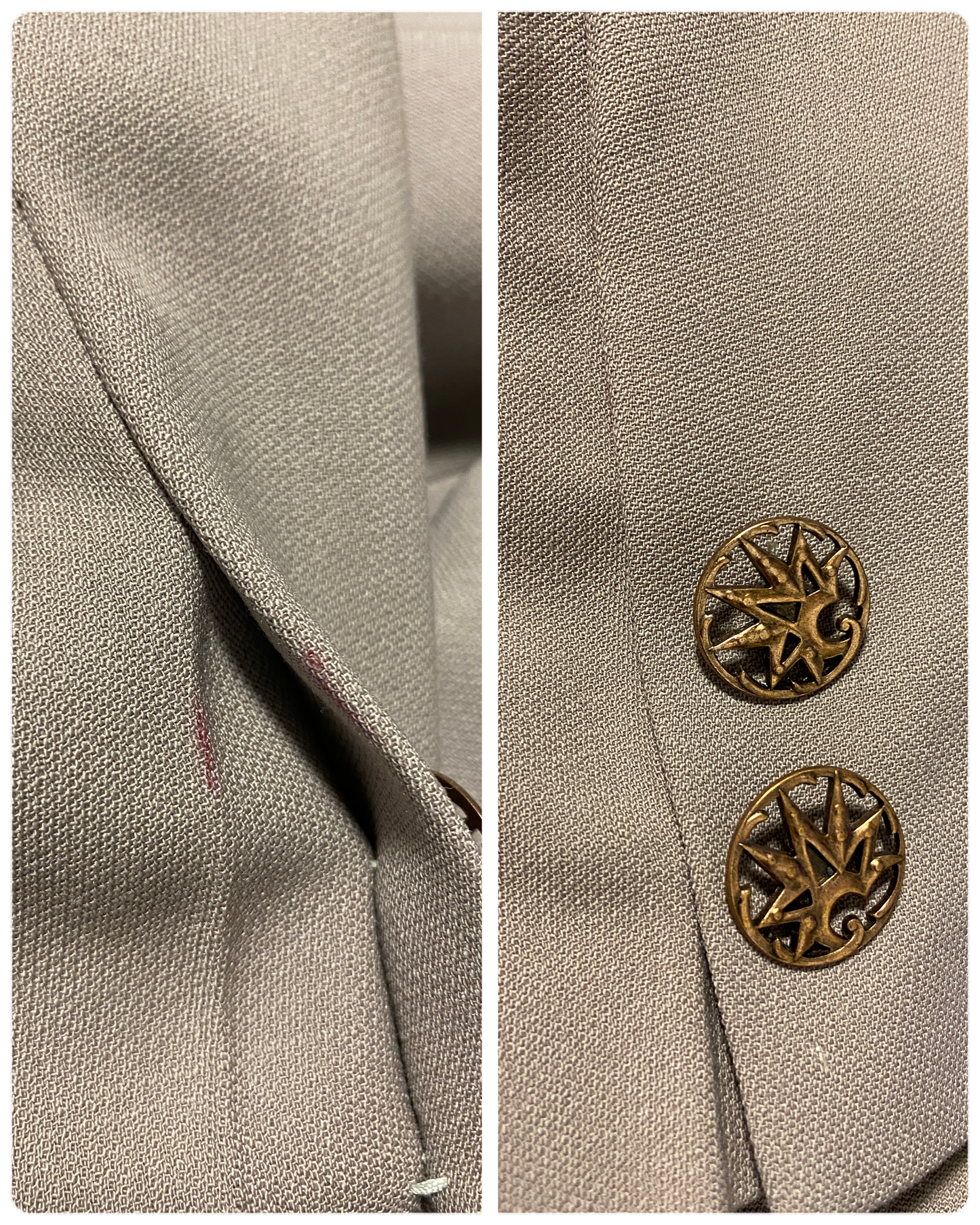 Vintage Sophie Sitbon Greige Wool Crepe Wide-Leg Pant Suit, W31"