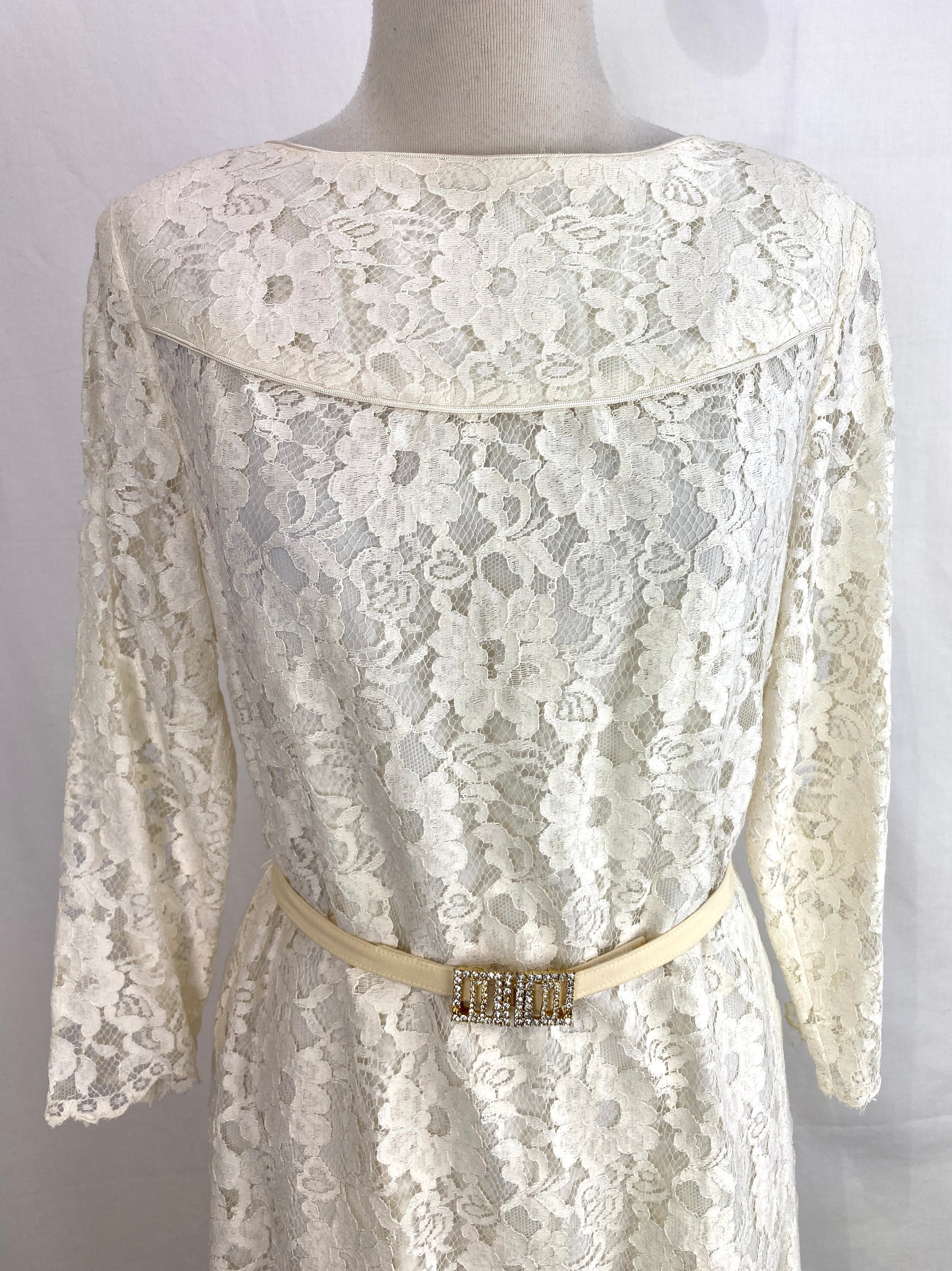 Vintage 1980s White Lace Dress, Utah Tailoring, Medium