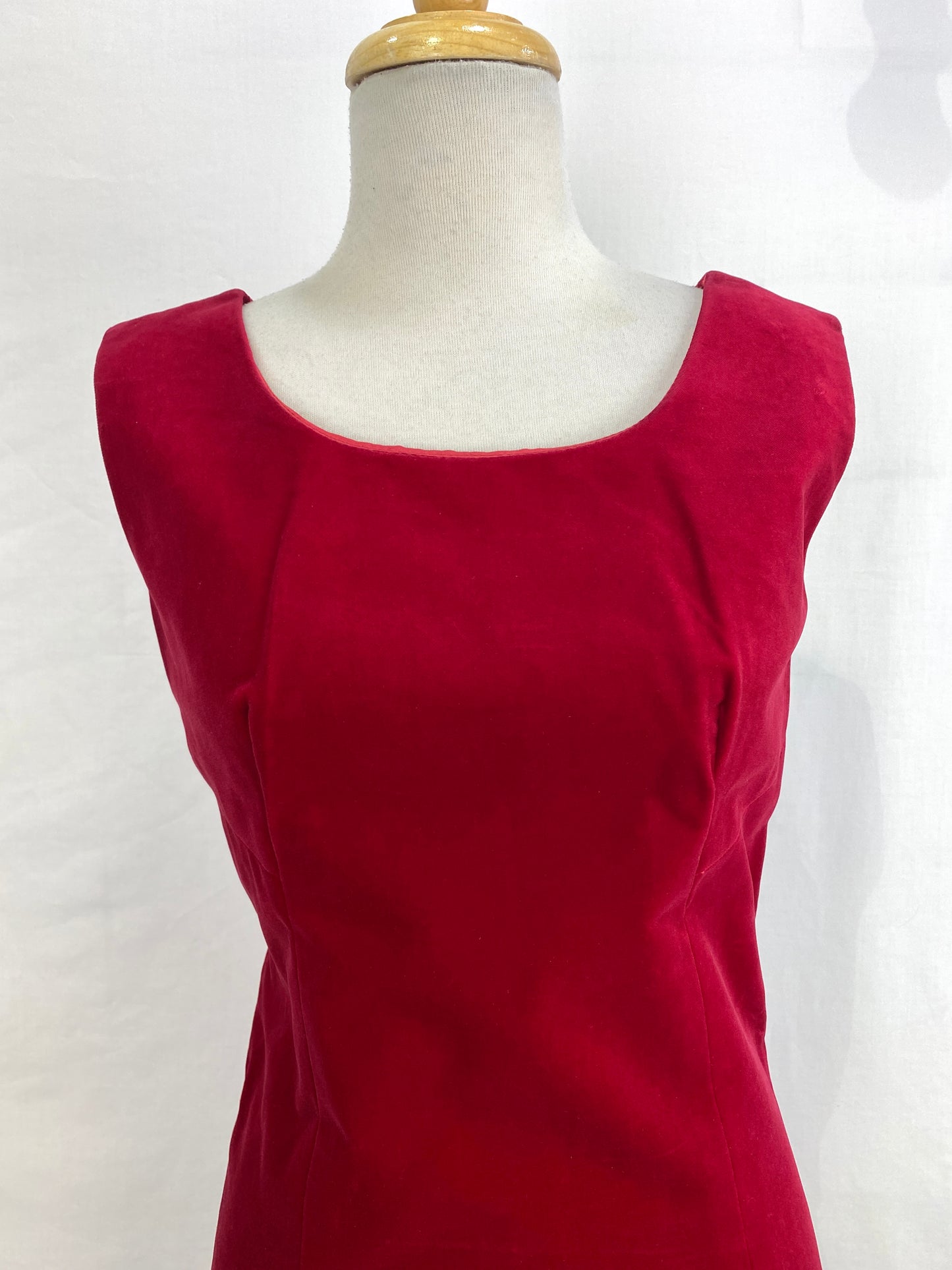 Vintage 1950s Red Velour Shift Dress, Small