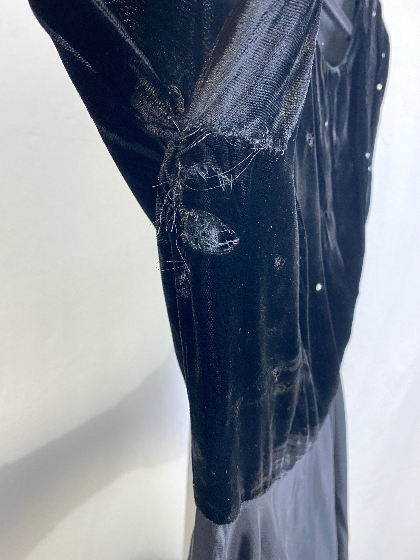 Vintage 1950s Black Velvet Rhinestone Cocktail Dress, XS