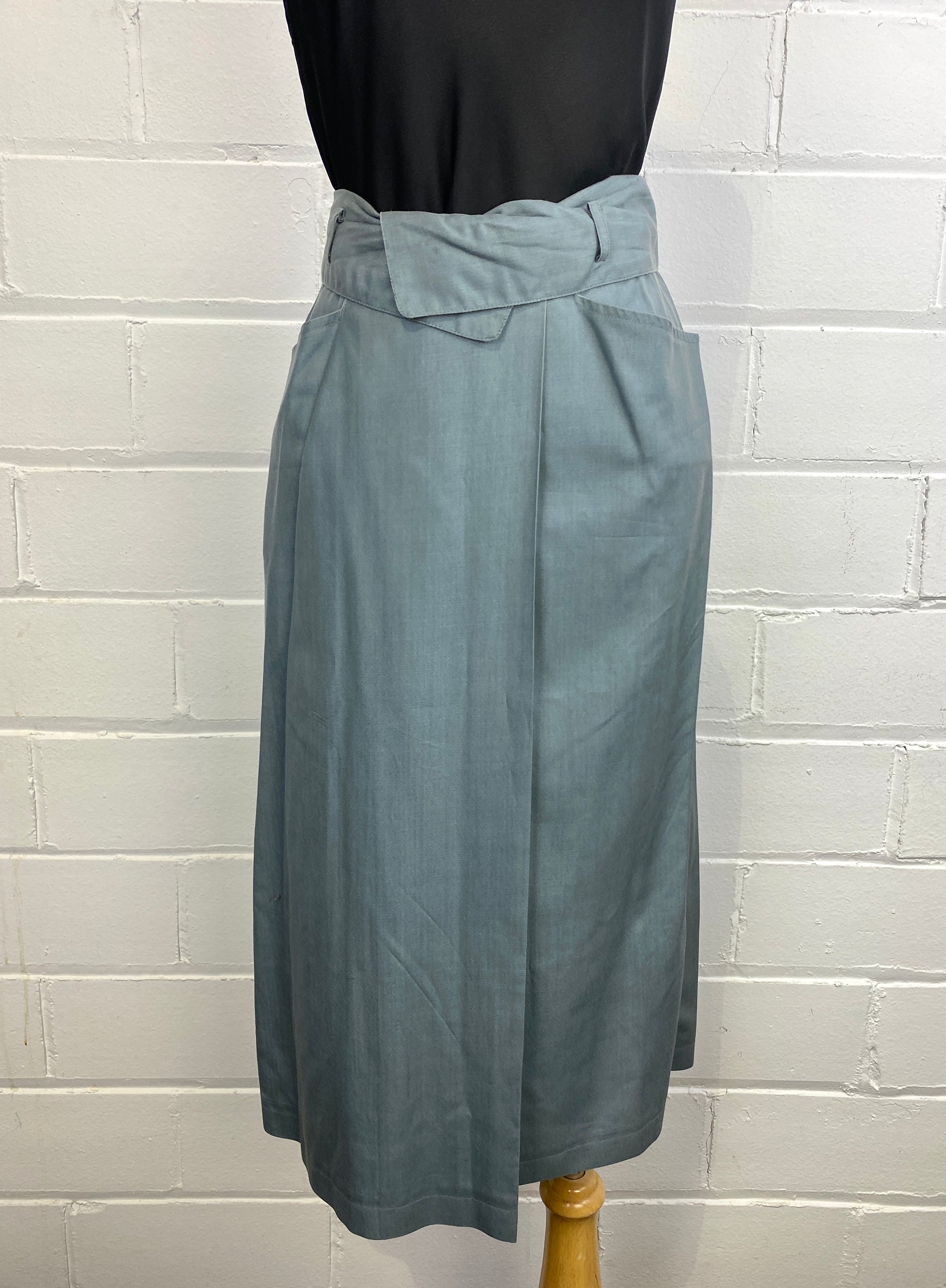 Vintage 1980s Kenzo Sea Foam Green Silk Midi-Skirt , W32"