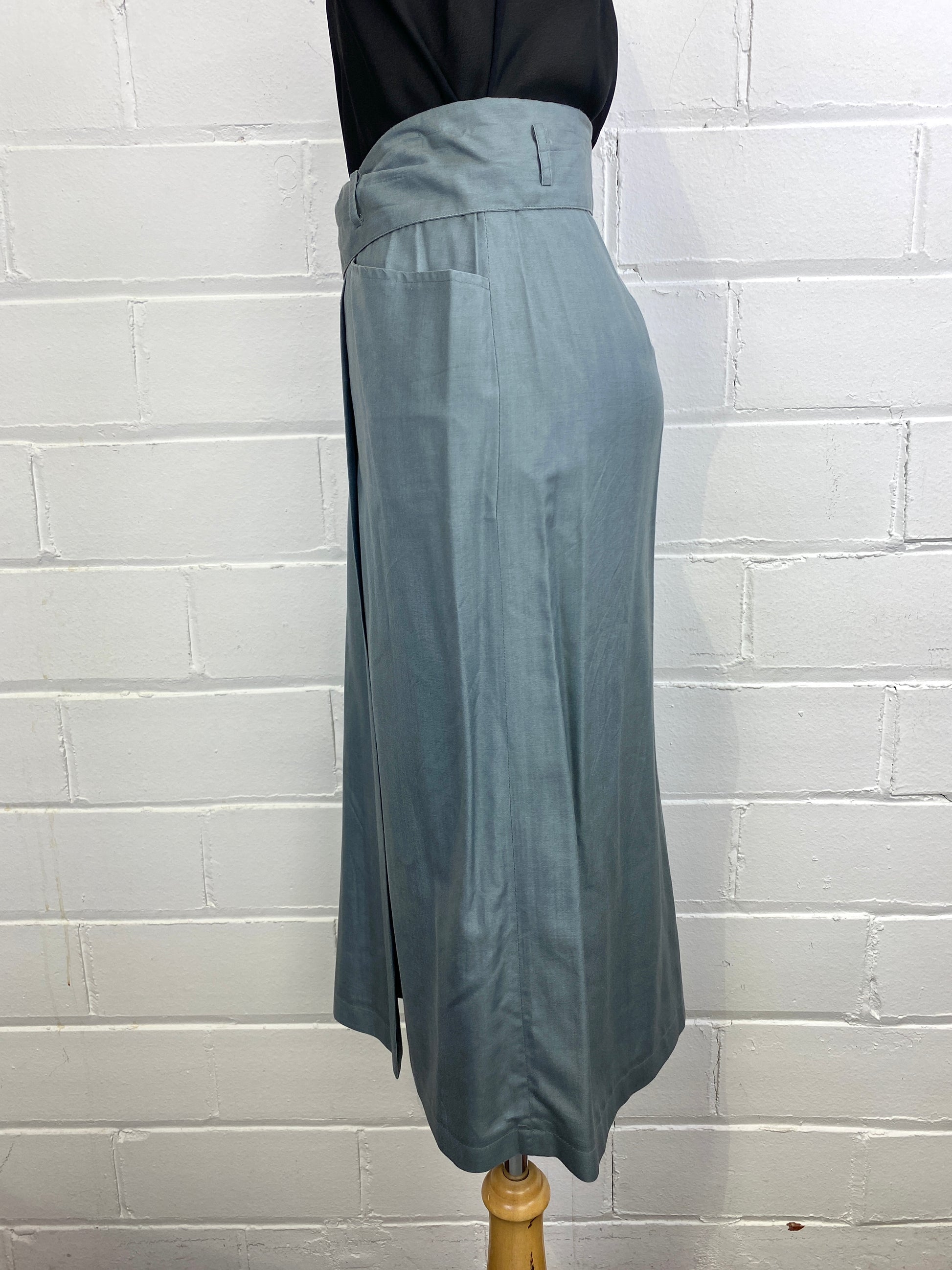 Vintage 1980s Kenzo Sea Foam Green Silk Midi-Skirt , W32"