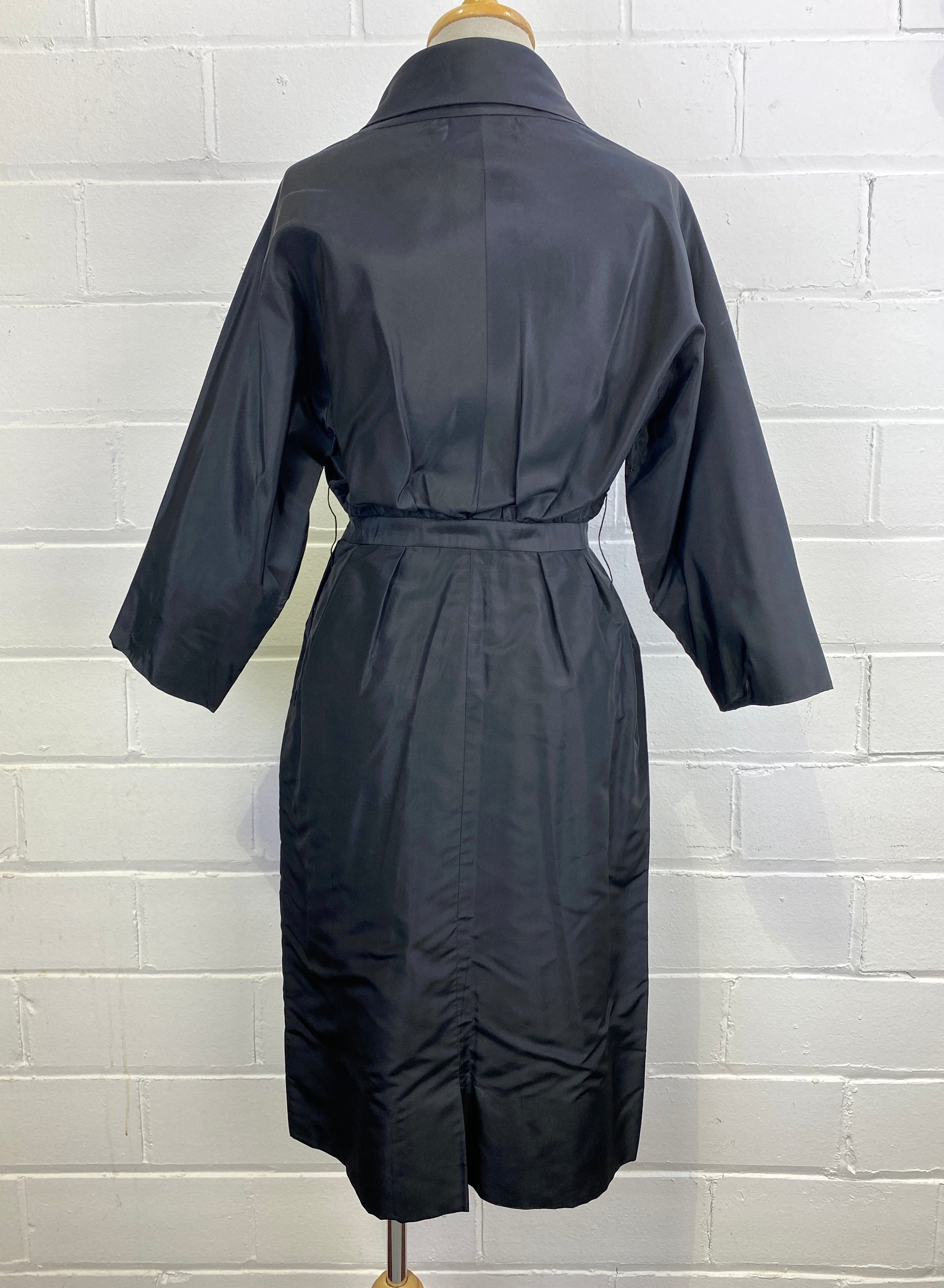 Vintage 1950s Nat Kaplan Black Silk Faille Dress, XS