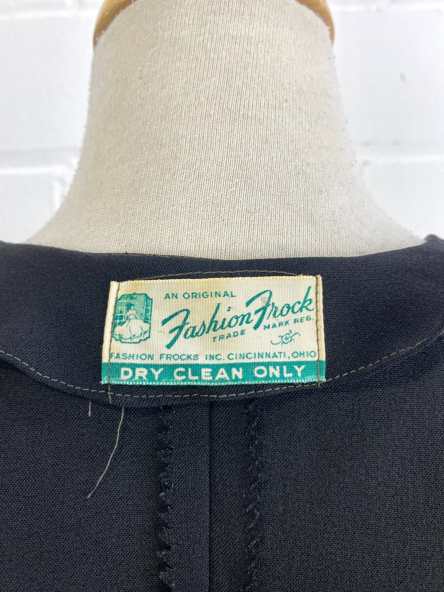 Vintage 1950s Minimalist Black Zip Day Dress, Small