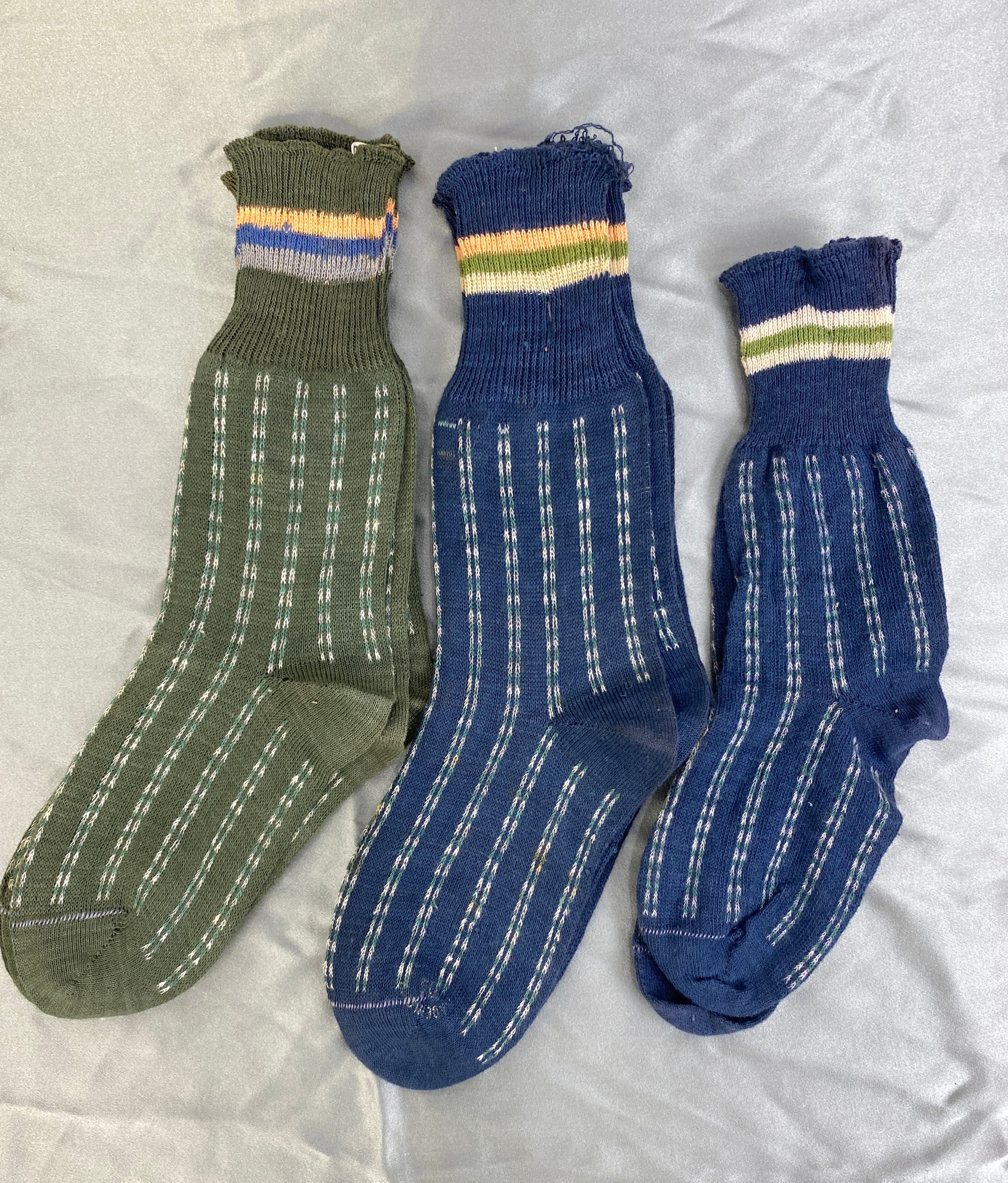 Vintage 1940s Deadstock Kids Blue & Green Stripe Socks, x5