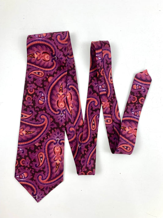 90s Deadstock Silk Necktie, Men's Vintage Purple/ Pink Paisley Pattern Tie, NOS