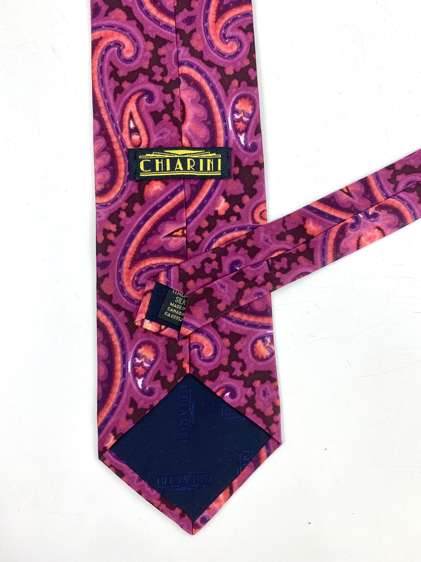 90s Deadstock Silk Necktie, Men's Vintage Purple/ Pink Paisley Pattern Tie, NOS