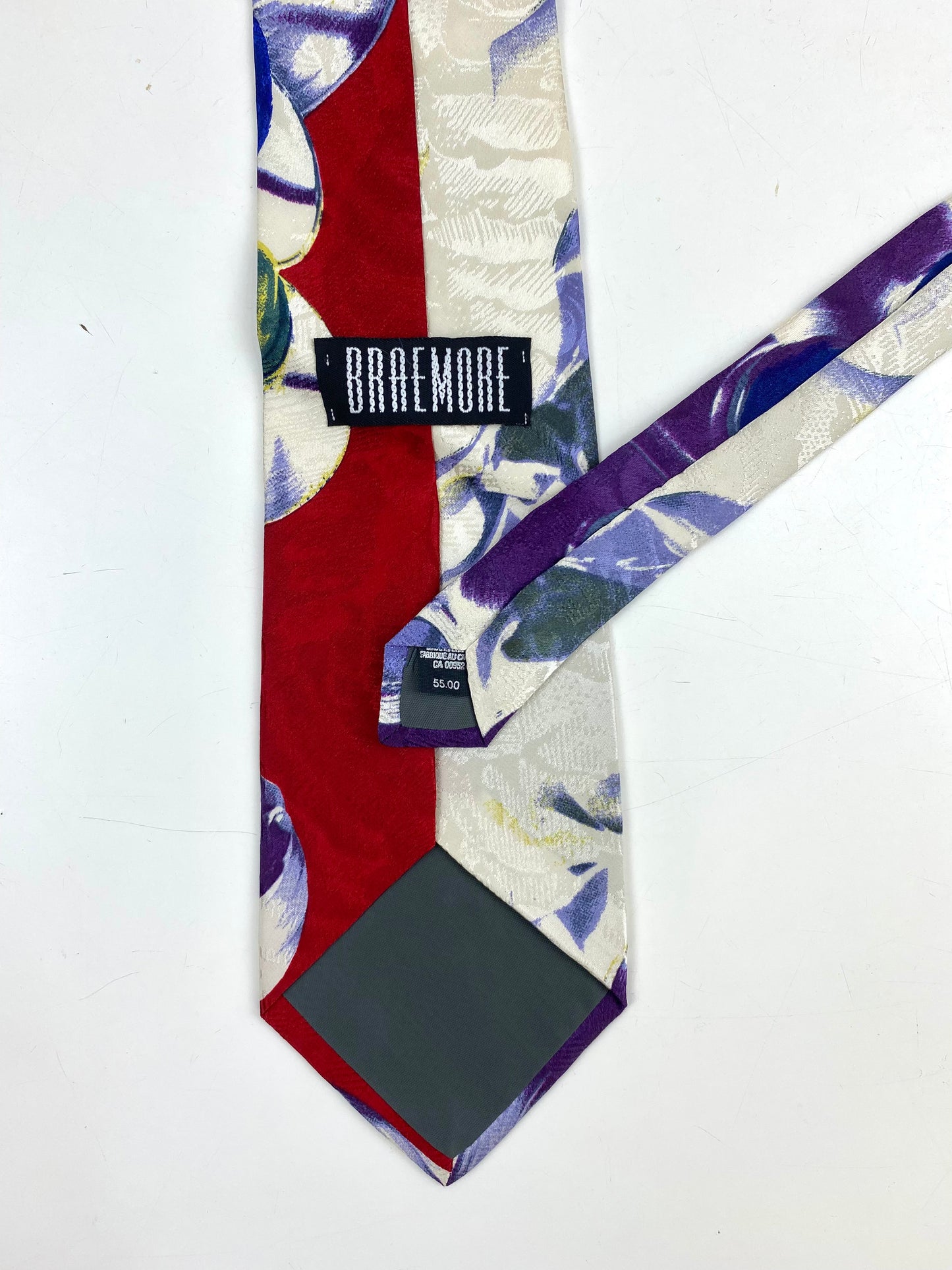 90s Deadstock Silk Necktie, Men's Vintage Purple/ Red Abstract Pattern Tie, NOS