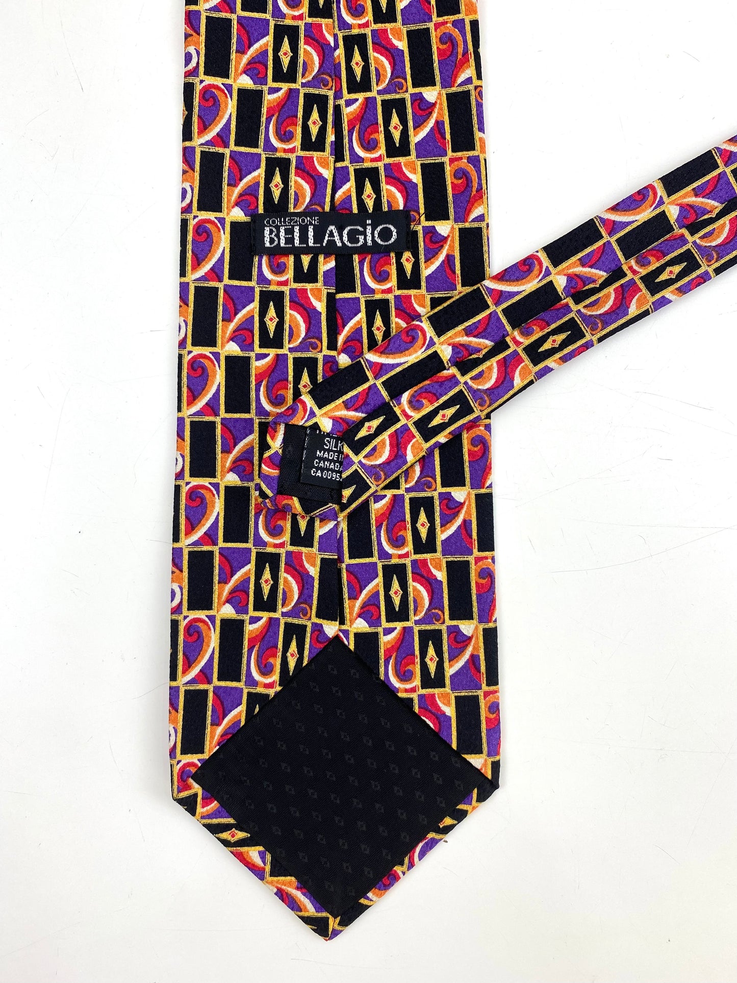90s Deadstock Silk Necktie, Men's Vintage Purple/ Gold Geometric Pattern Tie, NOS