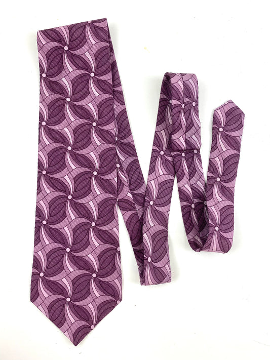 90s Deadstock Silk Necktie, Men's Vintage Purple Geometric Floral Pattern Tie, NOS