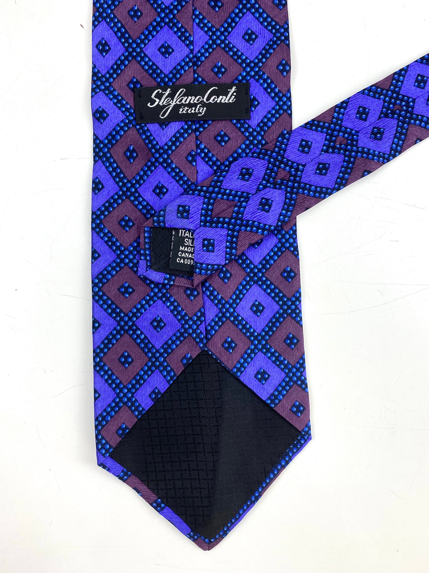 90s Deadstock Silk Necktie, Men's Vintage Purple/ Blue Check Pattern Tie, NOS