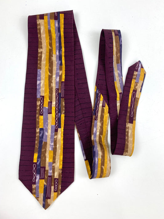 90s Deadstock Silk Necktie, Men's Vintage Purple/ Yellow Abstract Pattern Tie, NOS