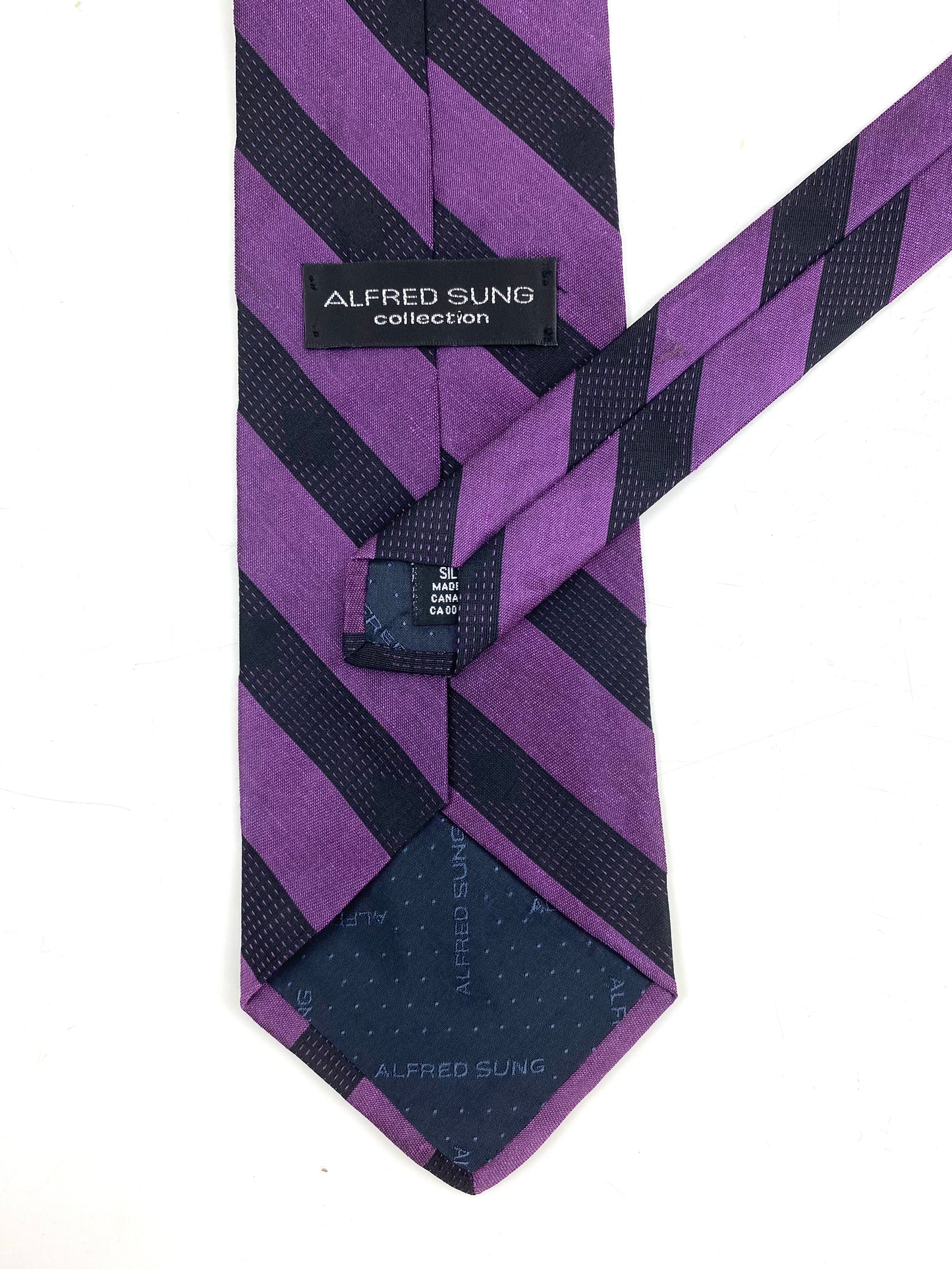 90s Deadstock Silk Necktie, Men's Vintage Purple/ Black Diagonal Stripe Pattern Tie, NOS