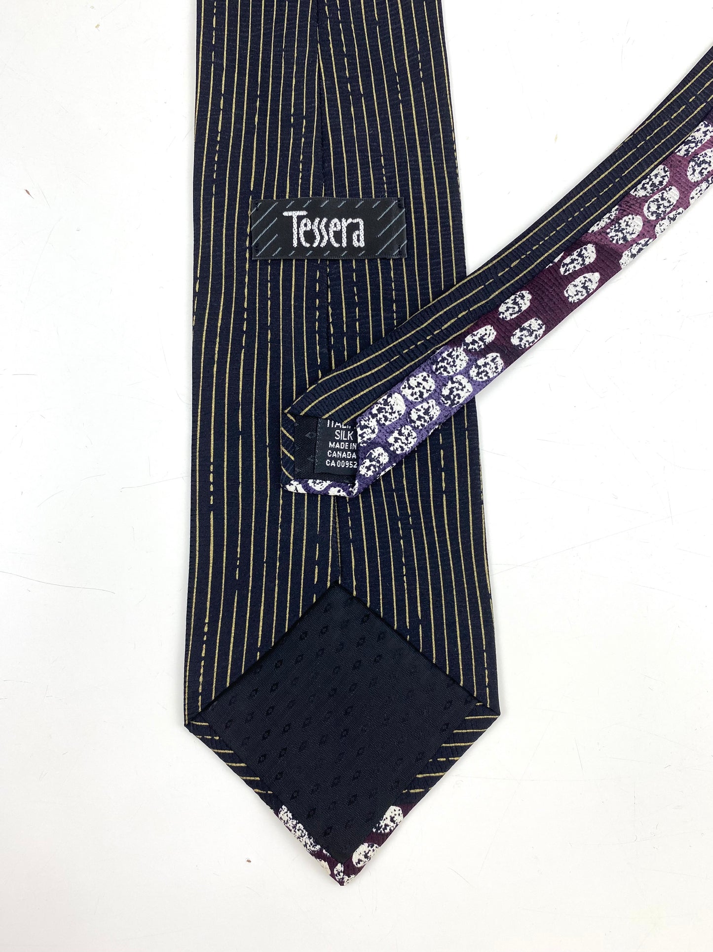 90s Deadstock Silk Necktie, Men's Vintage Purple/ Black Abstract Pattern Tie, NOS