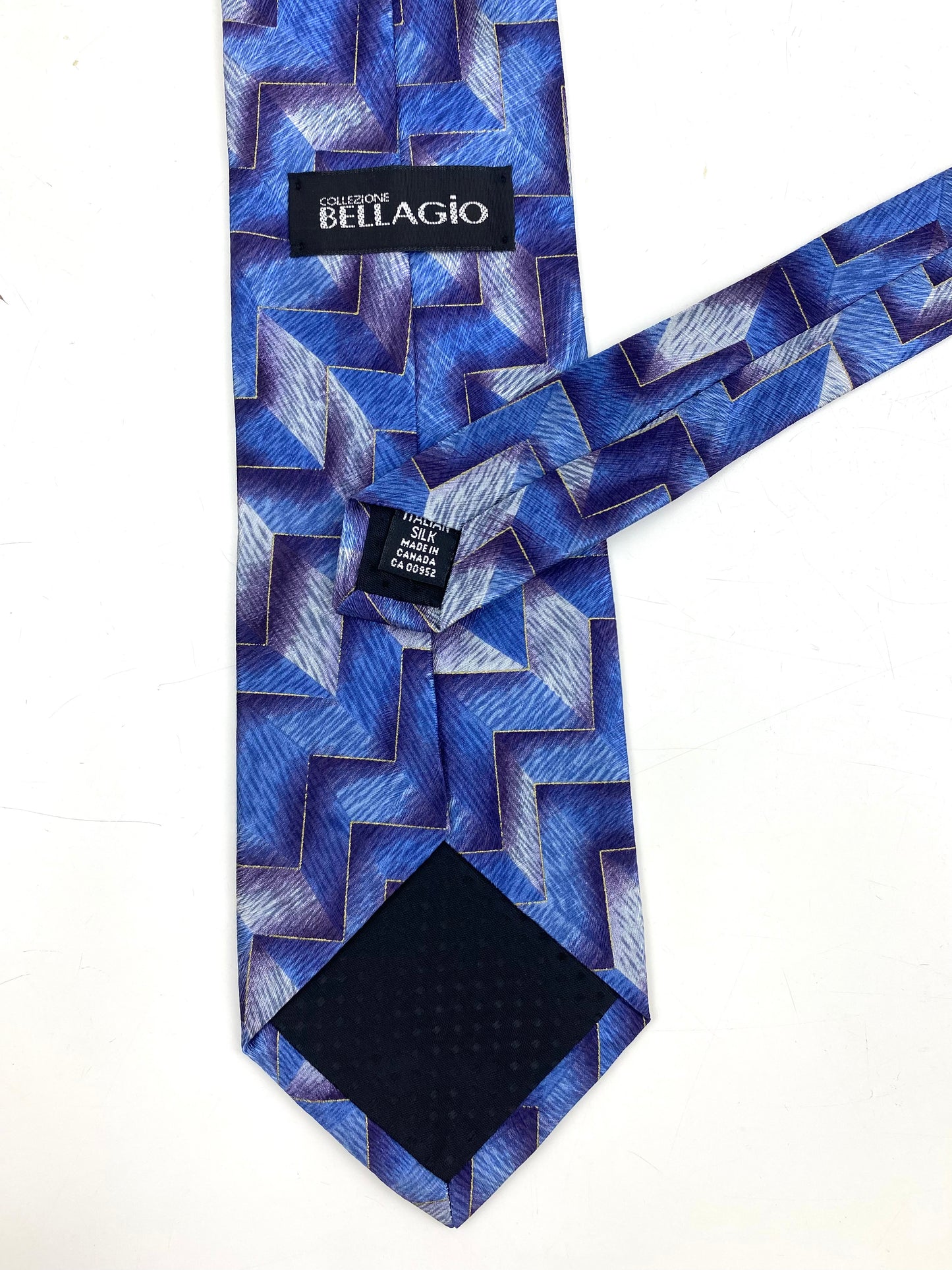 90s Deadstock Silk Necktie, Men's Vintage Blue/ Purple 3D Chevron Pattern Tie, NOS