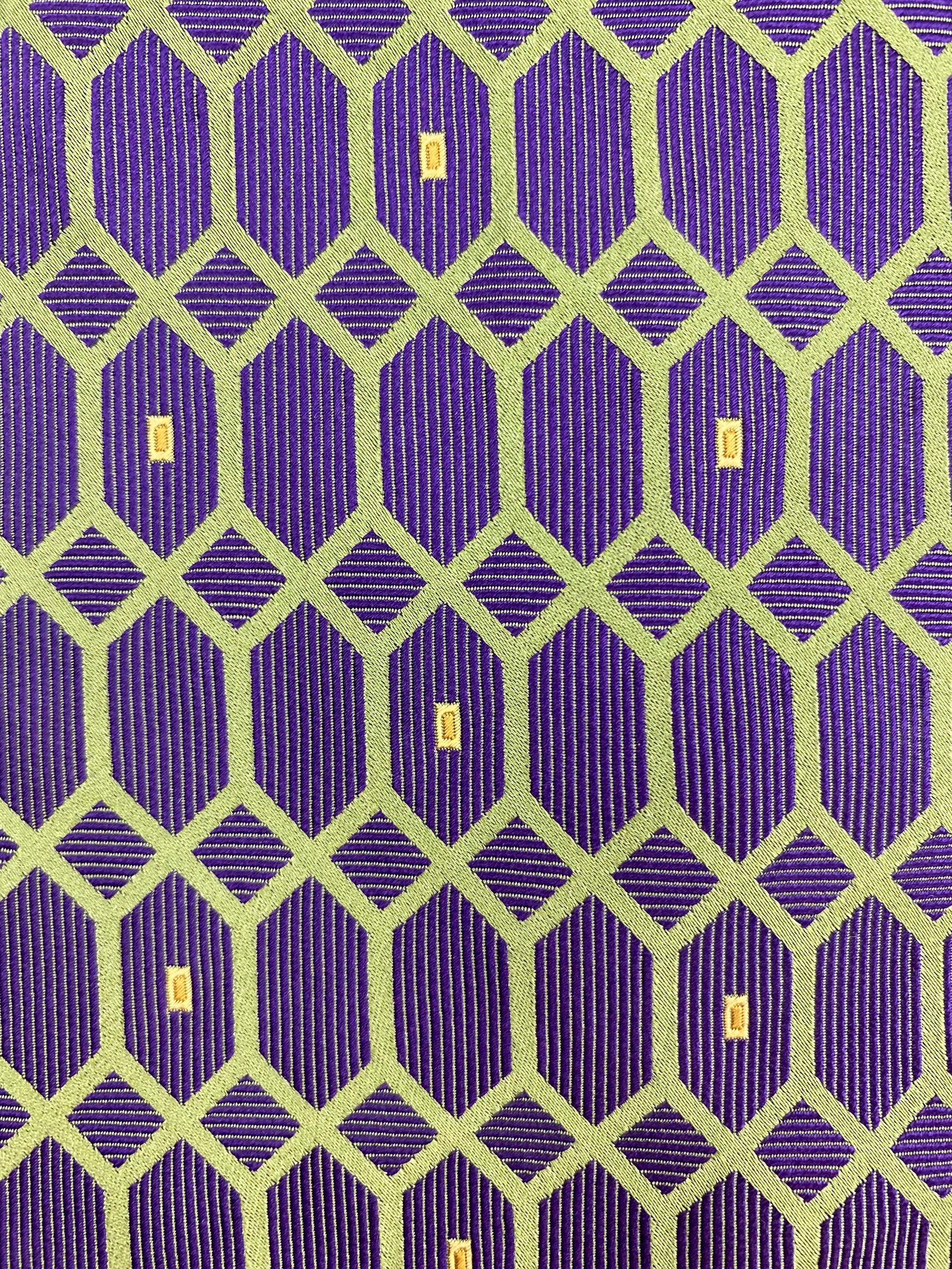 90s Deadstock Silk Necktie, Men's Vintage Purple/ Green Lattice Pattern Tie, NOS