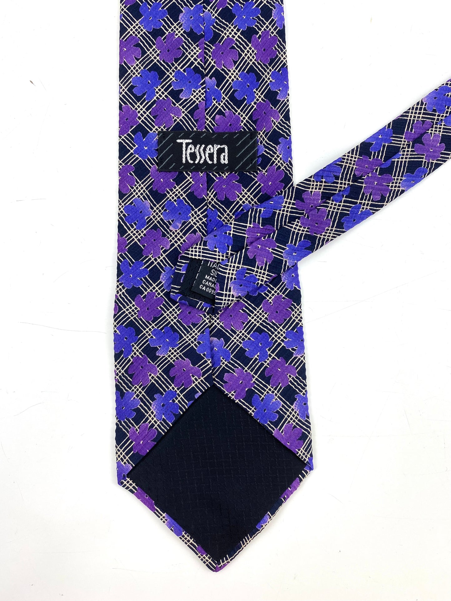90s Deadstock Silk Necktie, Men's Vintage Purple Floral Pattern Tie, NOS