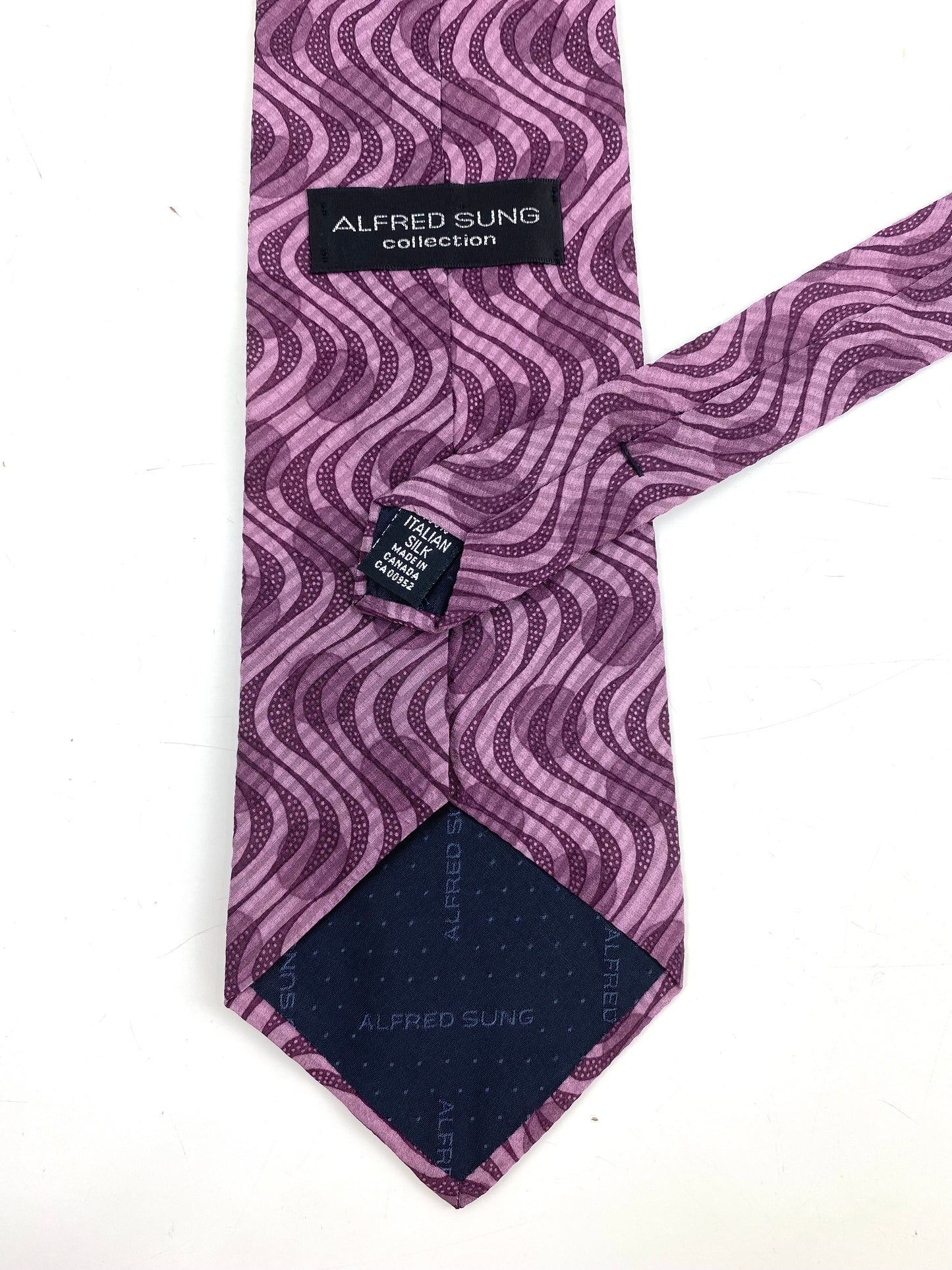 90s Deadstock Silk Necktie, Men's Vintage Purple Wave Dot Pattern Tie, NOS